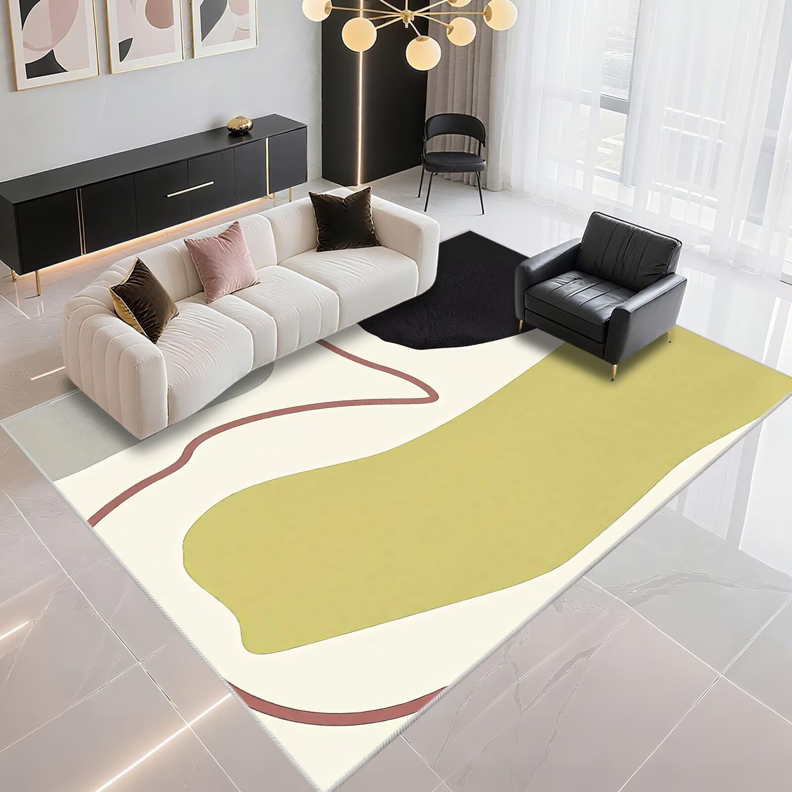 Tapis fille chambre 180x250cm facile à nettoyer vert-beige
