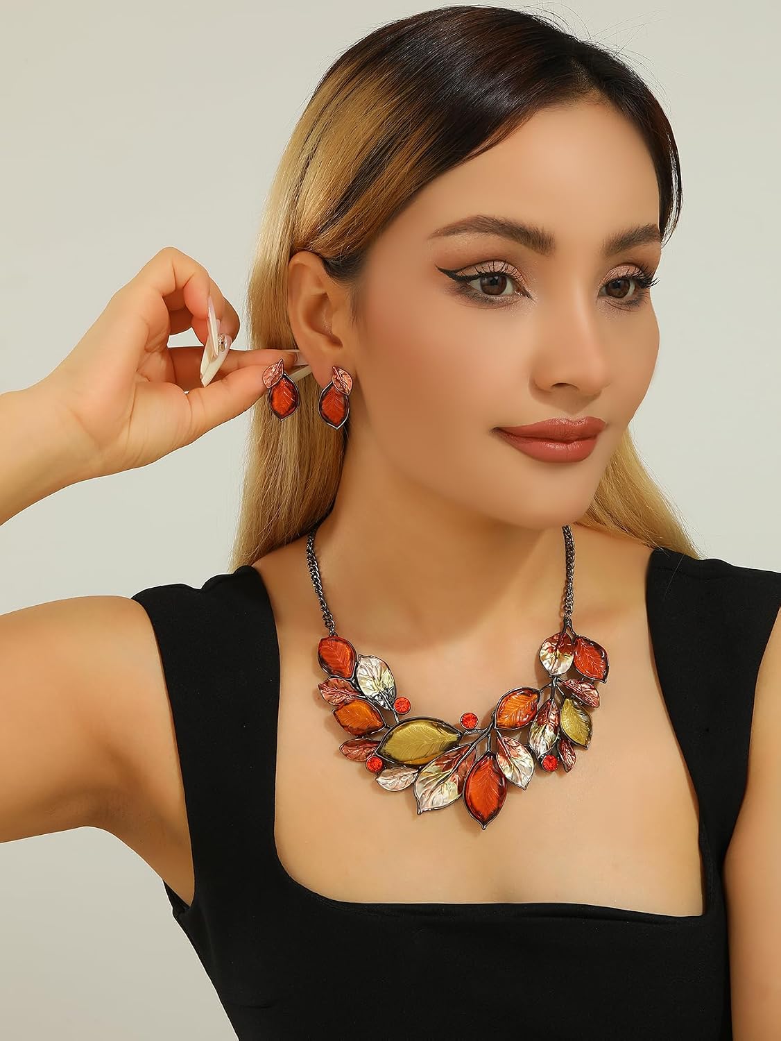 Vintage Chunky Statement Jewelry Set Retro Leaf Floral Geometric Bohemian Boho Bib Necklace Earring Set Fashion Costume Jewelry for Women Girls Wedding Party Prom Unique Gift image 2