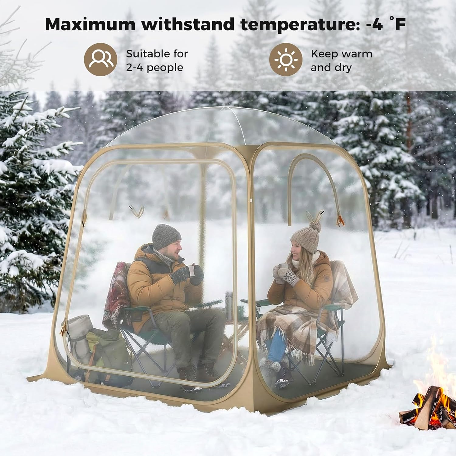 Tangkula All Weather Sports Tent for 2-4 People, 7x7 Ft Pop Up Outdoor Clear Bubble Tent with Waterproof Tarp Floor, Stakes, Wind Ropes, Sandbags, Carrying Bag for Sports Fishing Camping Cheering