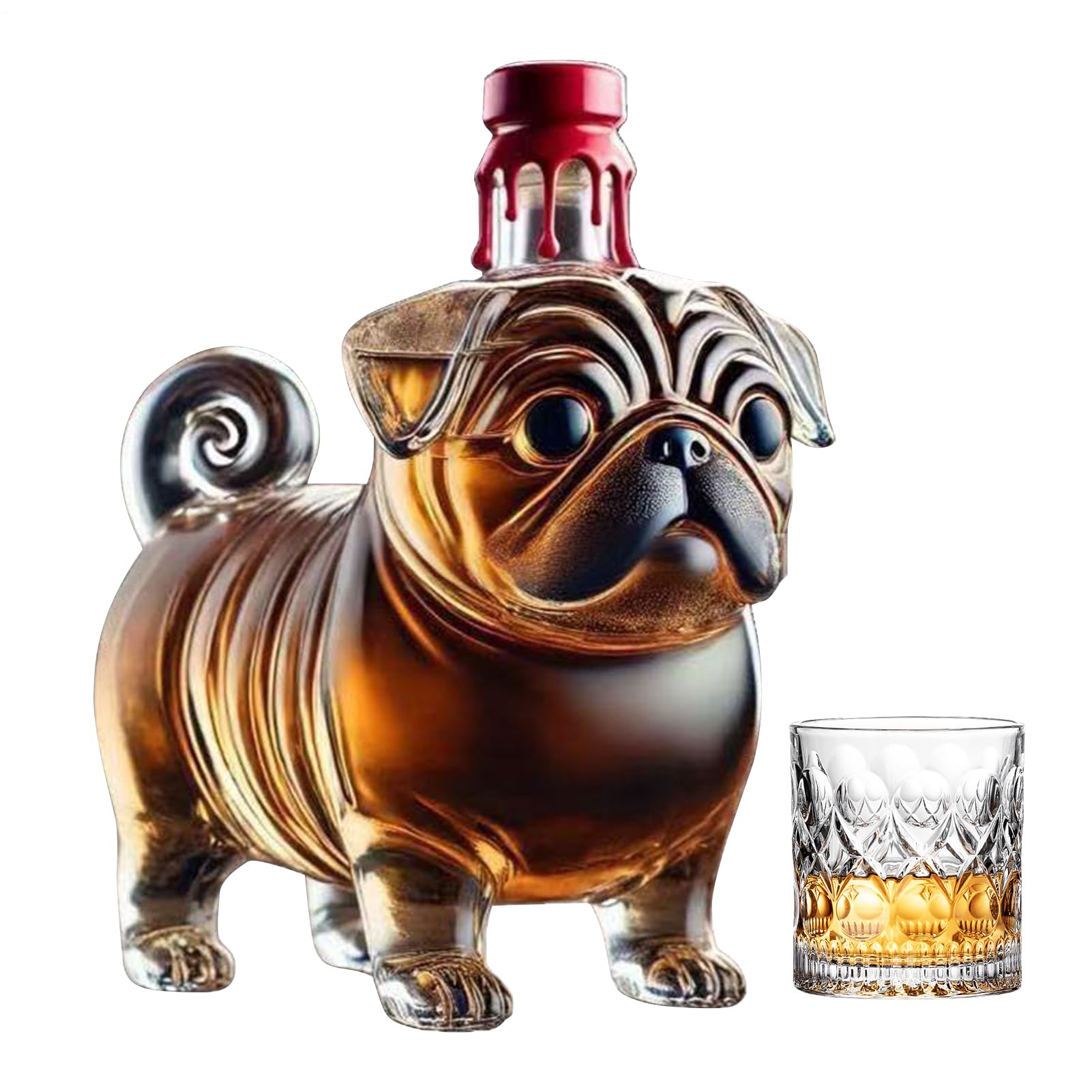 Carafe à spiritueux design pug en verre transparent Teksome pour whisky et brandy chic