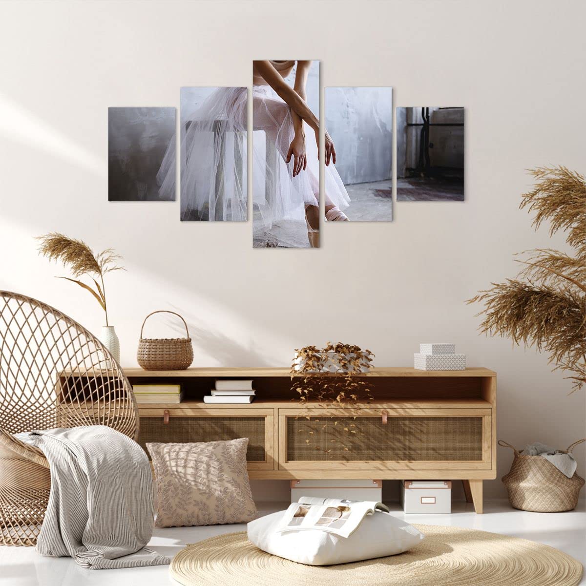 Moderno Quadro su Tela 90x30 cm Stampe da Parete Persone Musica - 4970 | Ballerina Balletto Studio Quadro Decorativo Set da 5 pezzi Soggiorno Arte da Parete Decorazione da Parete ARTTOR