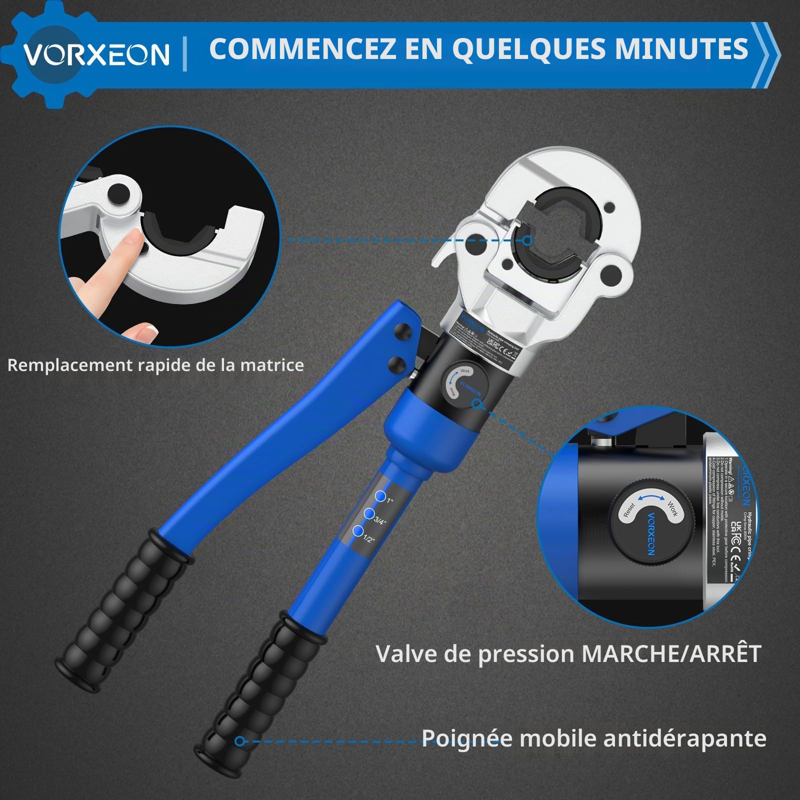 Pince A Sertir Multicouche Professionnelle- 4 Jeux De Formes De Sertissage Profils TH (16, 20, 26, 32) Pour Tube Multicouches En Cuivre Et Aluminium Pour Les Travaux De Plomberie