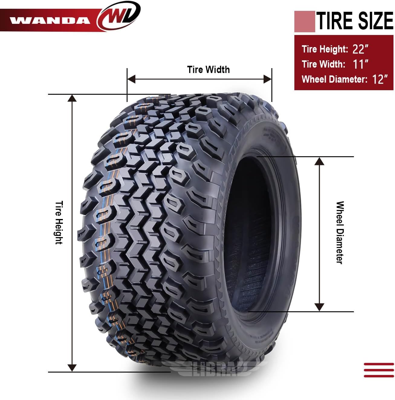 WANDA 22X11-12 Golf Cart ATV Tires 4 Ply 22x11-12 14052