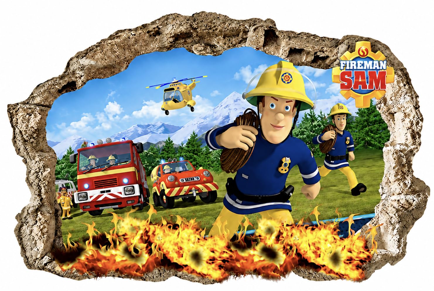 Fireman Sam Wall Stickers Boys Multicolour Kids Bedroom Girls Wall Art Mural Wallpaper Size Large 70Cmx47cm