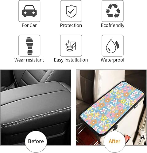 Miniatura 3 de Funda para consola central de automóvil, diseño de flores retro, cojín universal para la mayoría de vehículos, SUV, camión, accesorios de decoración