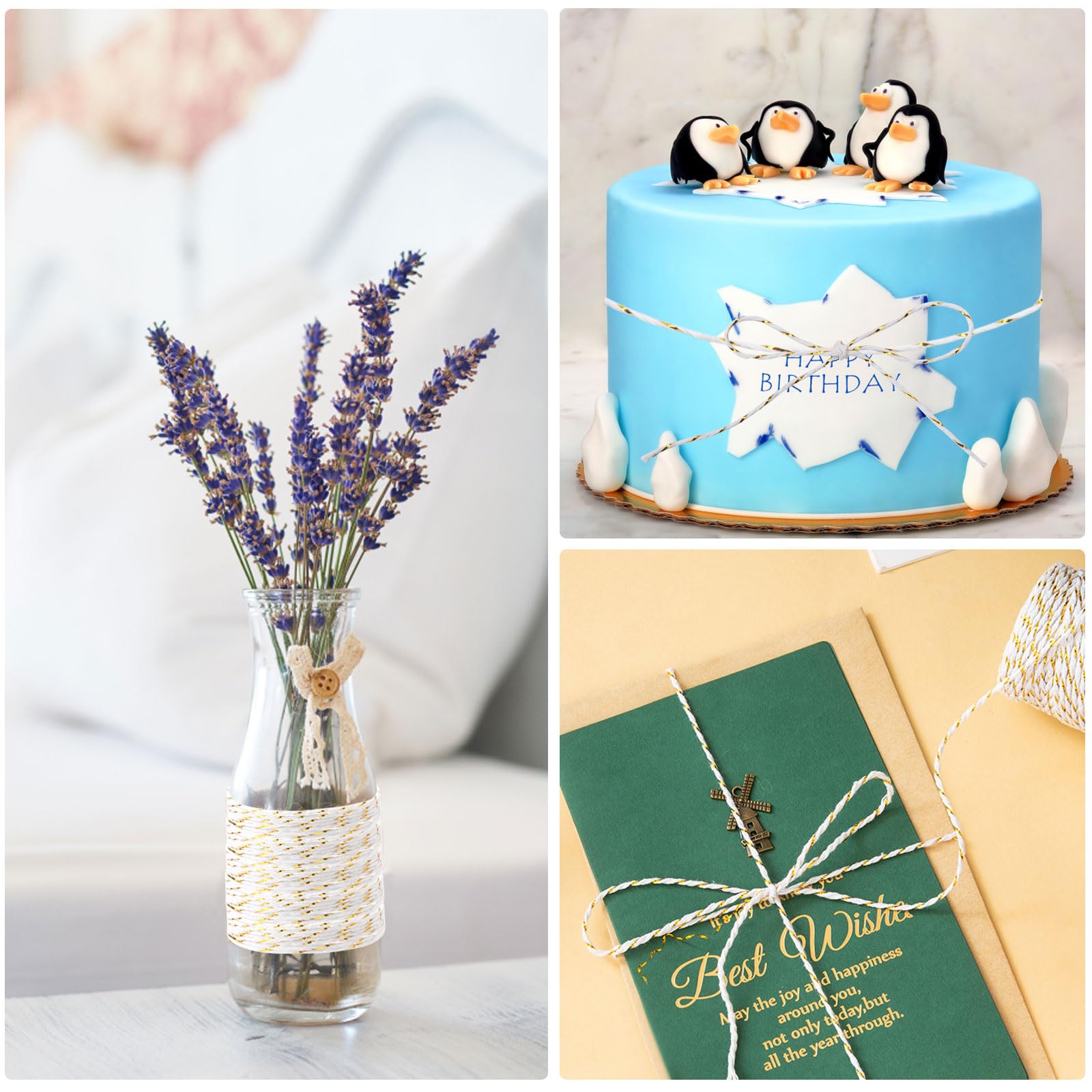 Filo Di Cotone Con Filo Oro 100m - Spago Regalo 2mm Naturale Per Packaging - Foto 8