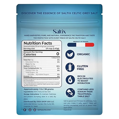 Miniatura 2 de Saltix Sal marina gruesa Celtic Grey On-The-Go 20 paquetes de bolsas resellables (1 onza  20 porciones cada uno) 100% natural, gris francés sin