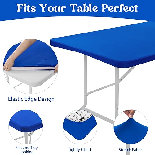 Miniatura 3 de Paquete de 6 manteles de elastano para mesas rectangulares de 6 pies, mantel elástico ajustable lavable con borde elástico para interiores y
