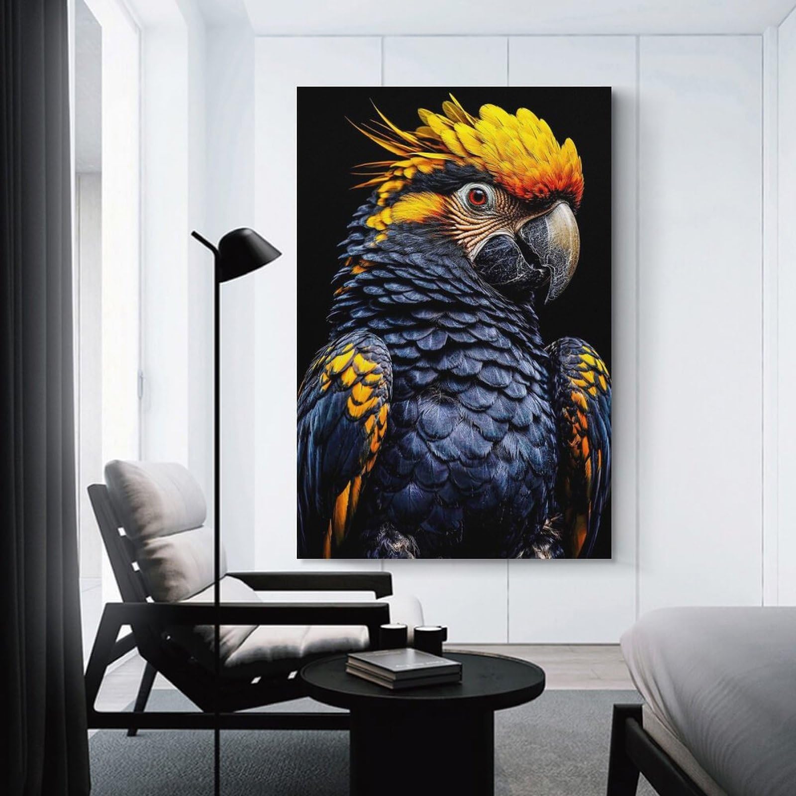 Junmoney Yellow-crested Cockatoo Portrait Wall Picture Print 24x36inch(60x90cm), for Home Office, Desk Area Or Studio, Home Office Artwork with Decorative Appeal