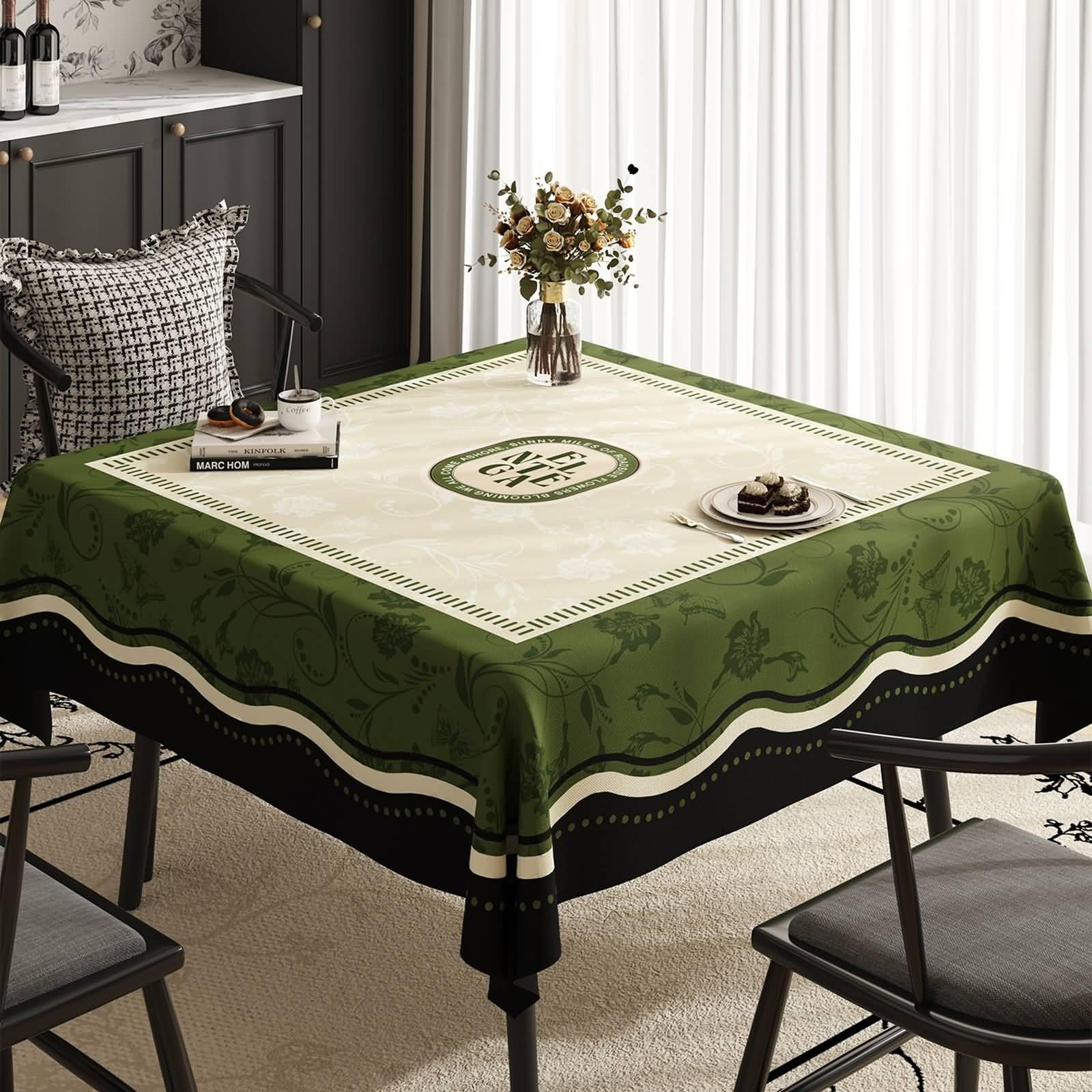 PVC Tischdecke Mit Muster, Beige Grün | 140x260CM