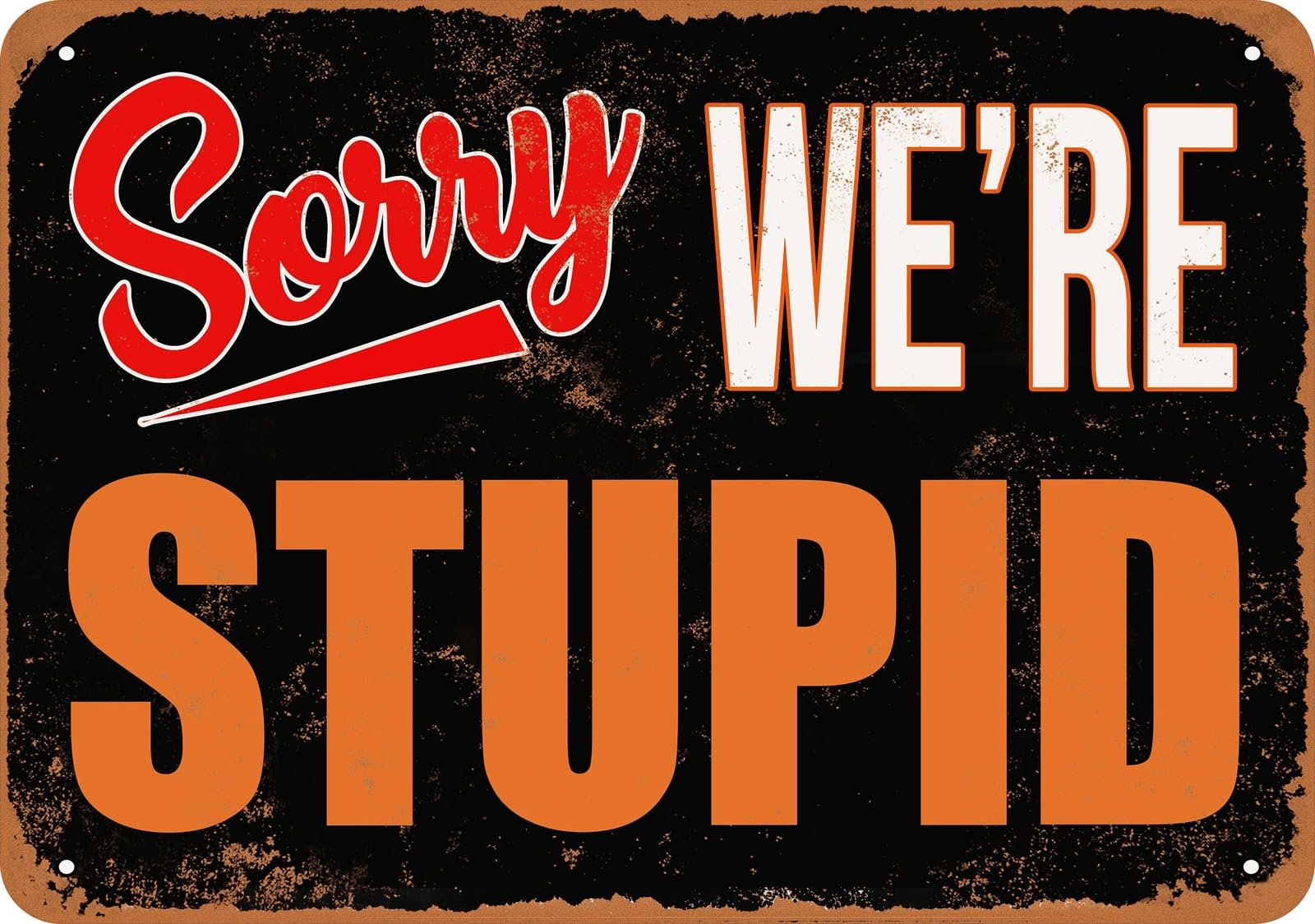 Metal Sign - SORRY, WE'RE STUPID - Vintage Look home decor