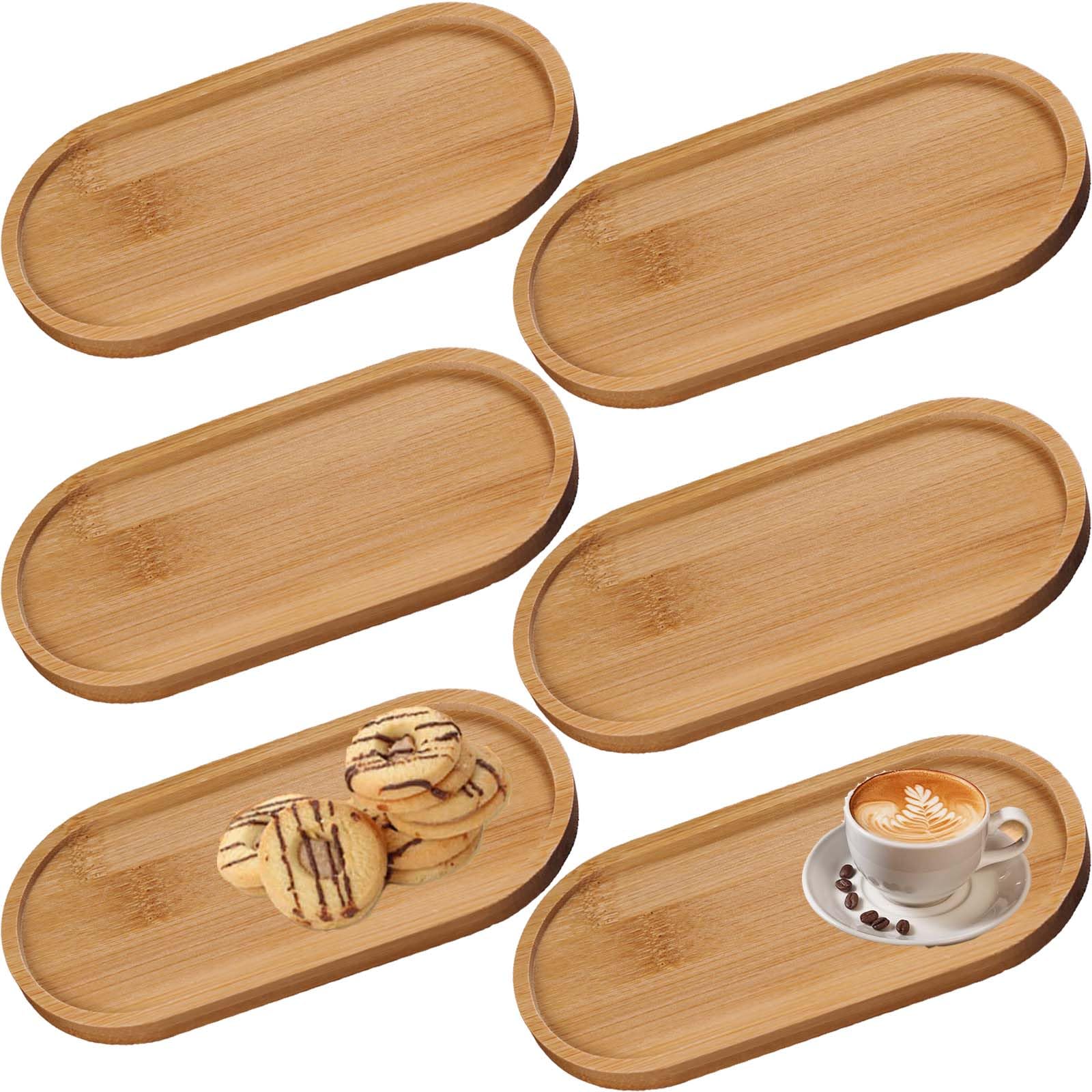 6 Pezzi 16.7 * 8cm, vassoi ovali in bambù, vassoi in legno, piccoli piatti da portata in legno, sottobicchieri per tè e caffè torta