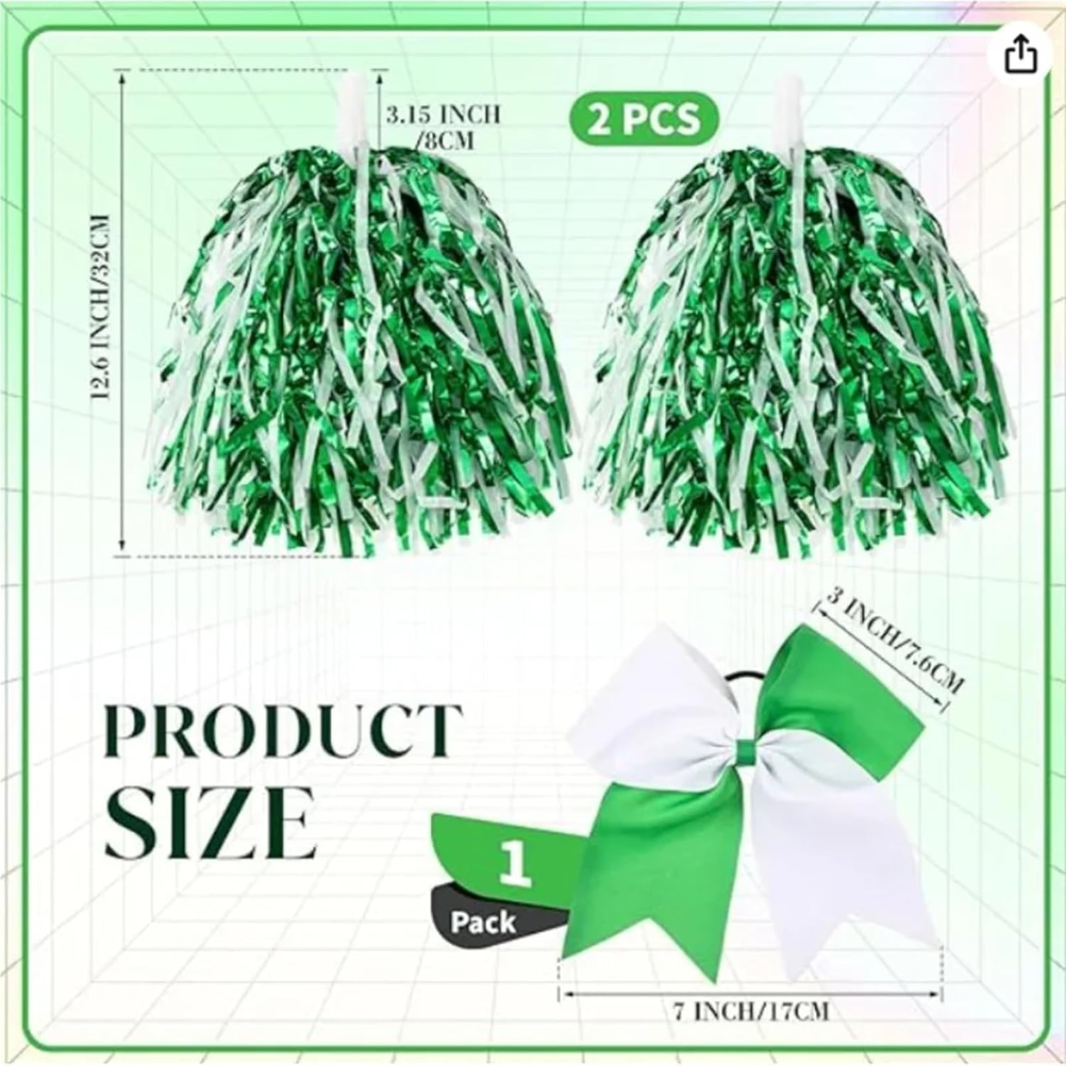 Cheerleading Pom Poms 18Pcs Cheerleading Pom Poms and Large Cheerleader Hair Bow Foil Pompoms Cheer for Team Cheering Squad Dance Rooters Accessories