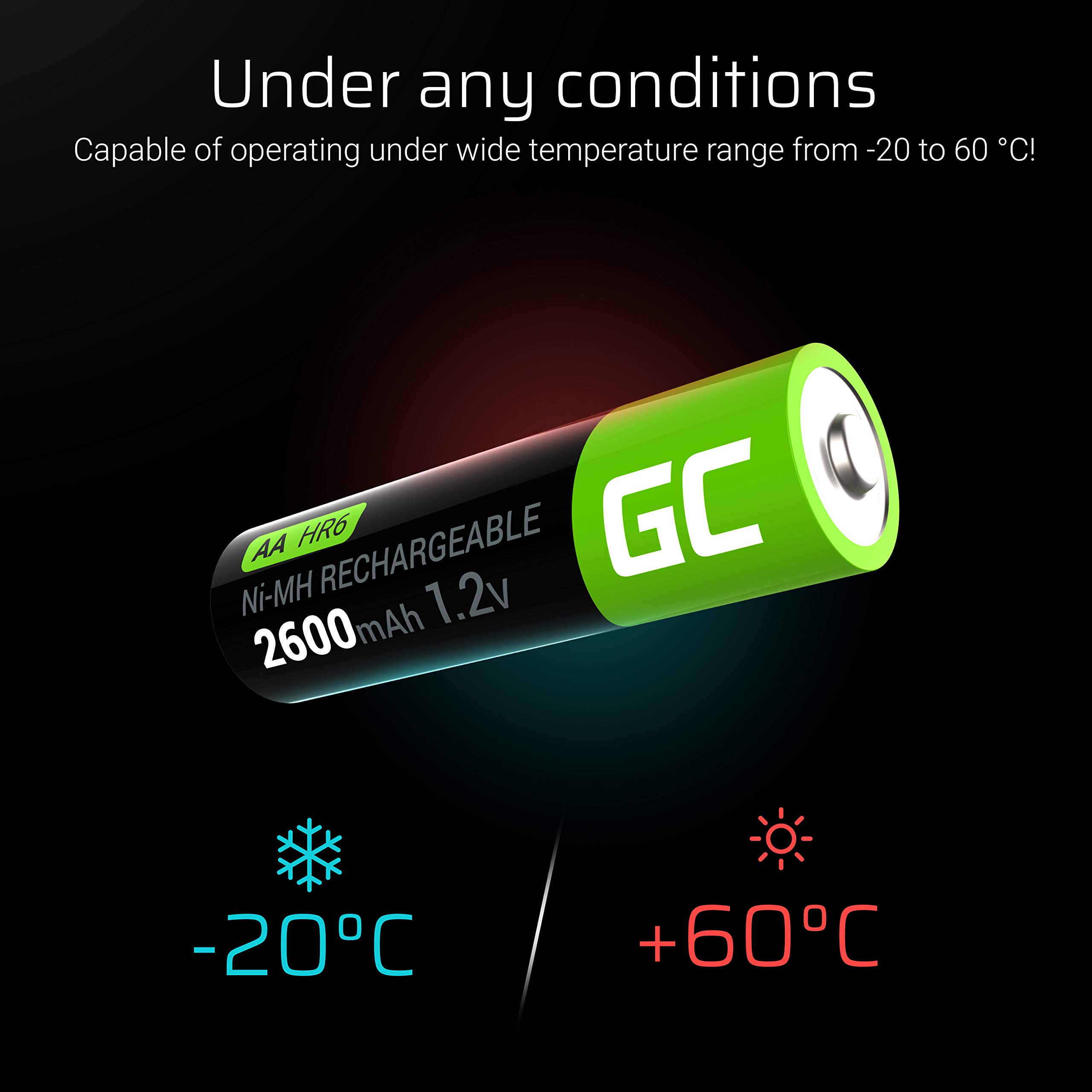 Green Cell 4x Akumulatory Paluszki AA R6 2600mAh Ni-MH – wysokiej jakości akumulatory niklowo-metalowo-wodorowe, ładowalne, trwałe i kompatybilne ze wszystkimi ładowarkami do AA