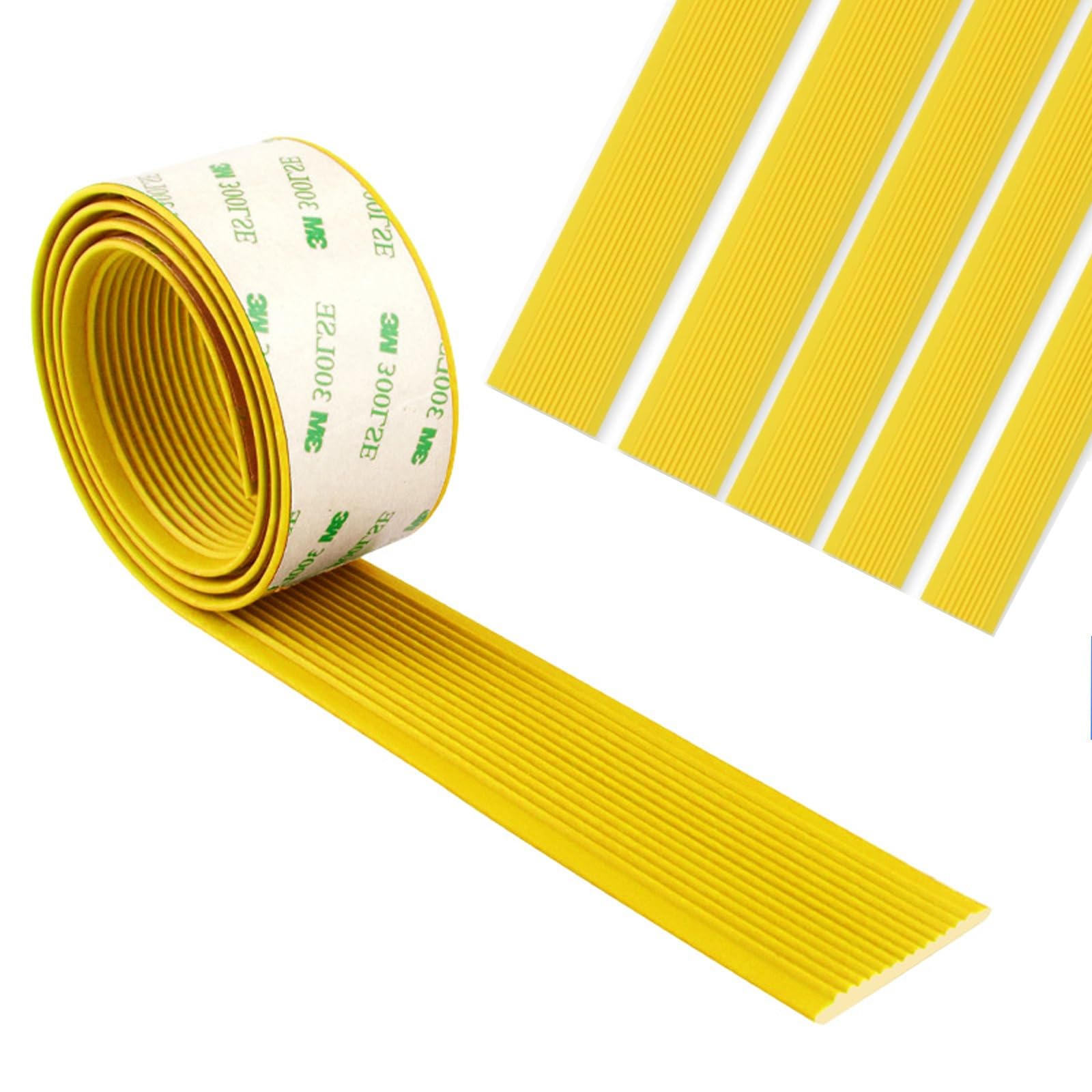 Borde De Escalera De Goma De PVC, Tira De Vinilo Autoadhesiva Antideslizante Para Escalera, Perfil De Borde De Escalera, Para Peldaños De Interior Y Exterior, Con Bandas Antideslizantes(Yellow,3cm/1.2
