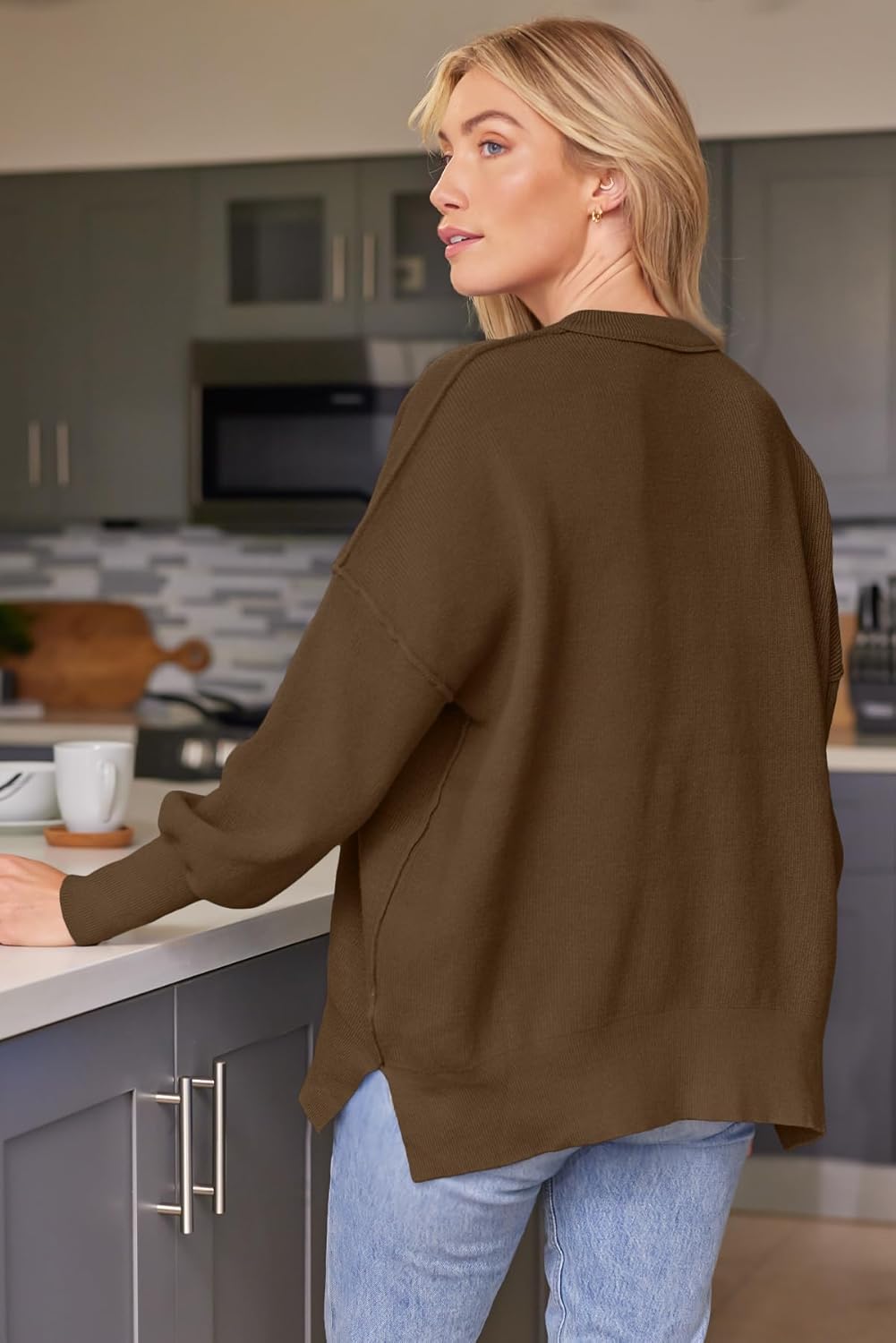 LILLUSORY Women's Oversized Batwing Sweaters 2026 Fall Outfits Trendy Crewneck Knit Side Slit Fashion Pullover Tops - Image 2