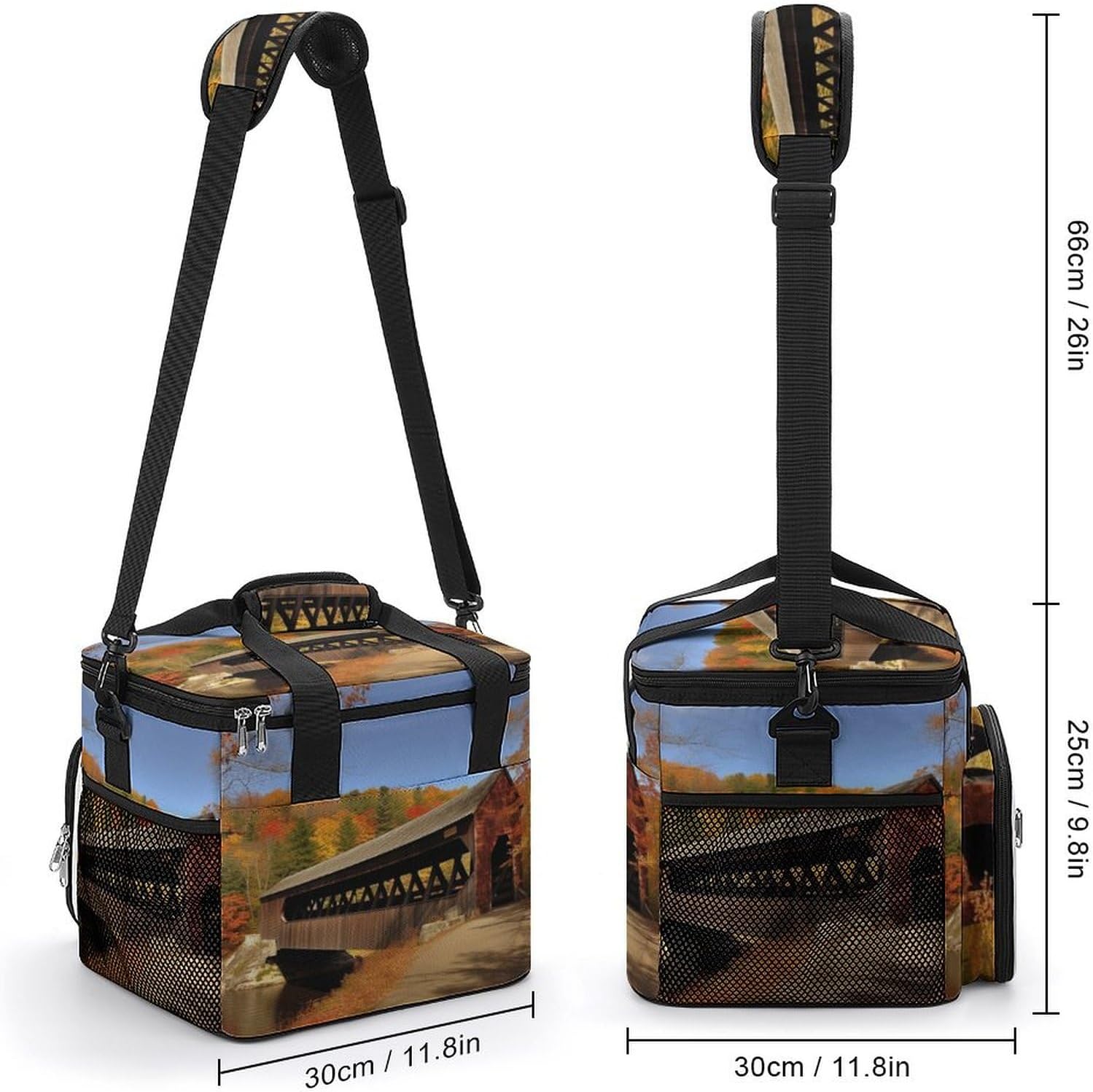 Camping Ice Pack, Albany Covered Bridge Print Cooler Bag, 22.5L Large Capacity Insulated Lunch Tote Bag for Outdoor, Picnic, BBQ, Travel, Work