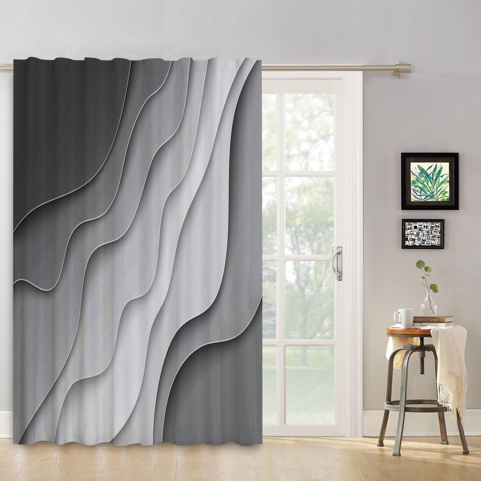 132x214cm Résumé Noir Gris Dégradé de Couleurs Rideau à Languette arrière/Passe-Tringle/Plis Crayon Rideaux de fenêtre filtrant la lumière et occultants pour Salon Chambre Salle 1 Panneau