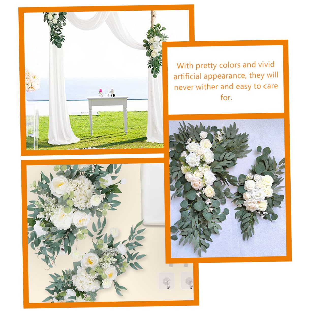 Zerodeko Künstliche Blumengirlande für Hochzeitsbögen 1 Satz Weiß | Seidenblumen mit Tüll, für Innen und Außen, Romantische Deko für Feier und Arrangement