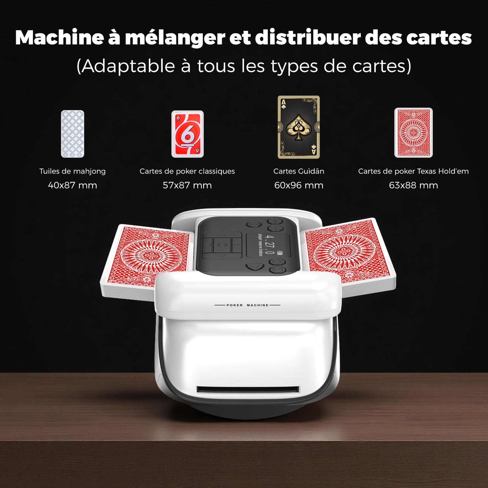 Mélangeur et distributeur de cartes automatique avec fonction de rotation à 360°, répartition de cartes réglable pour plusieurs joueurs, angle de sortie polyvalent et compatibilité avec