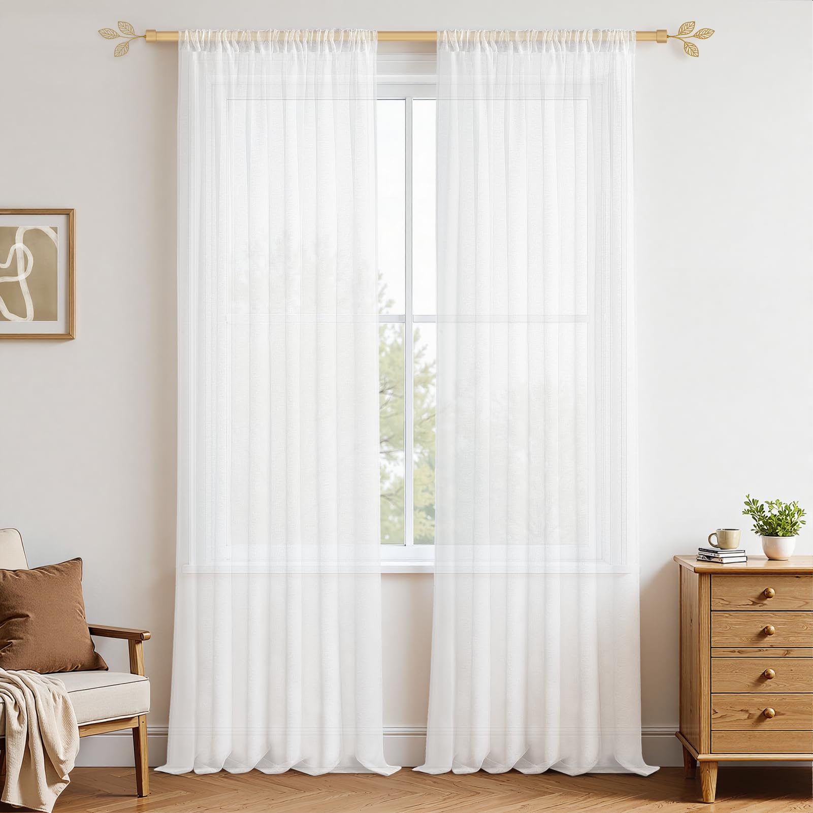 MRTREES Voile Gardinen Vorhang halbtransparent kurz in Leinenoptik Stores Gardinen Schals für Wohnzimmer