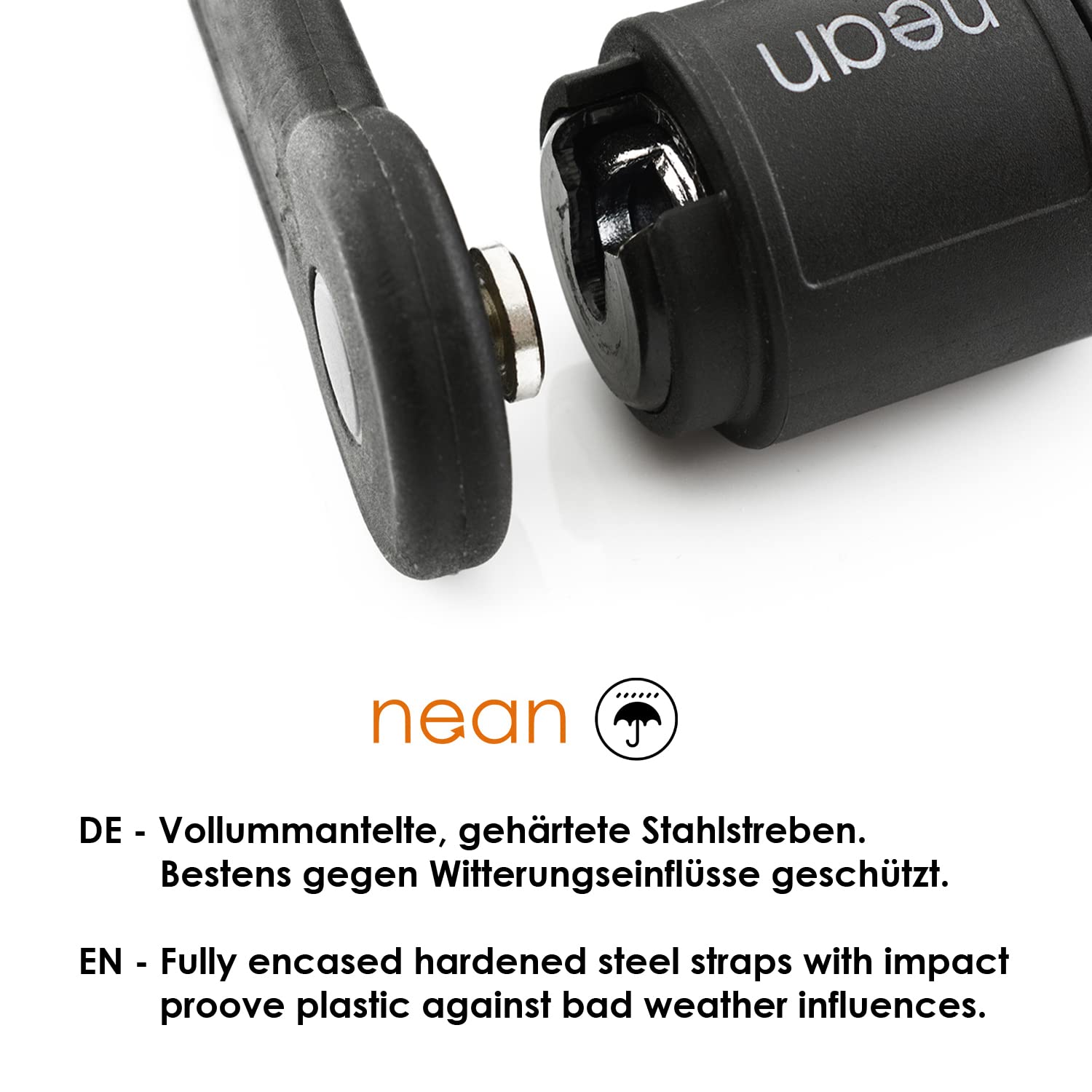 nean Antivol pliable pour vélo, avec support, serrure à charnière, serrure articulée, en acier trempé, avec poche enfichable et 2 clés de sécurité, 20 x 3,5 x 840 mm, noir