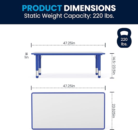 Flash Furniture Kids 47.25x23.6 in Plastic Activity Table, Blue/Gray