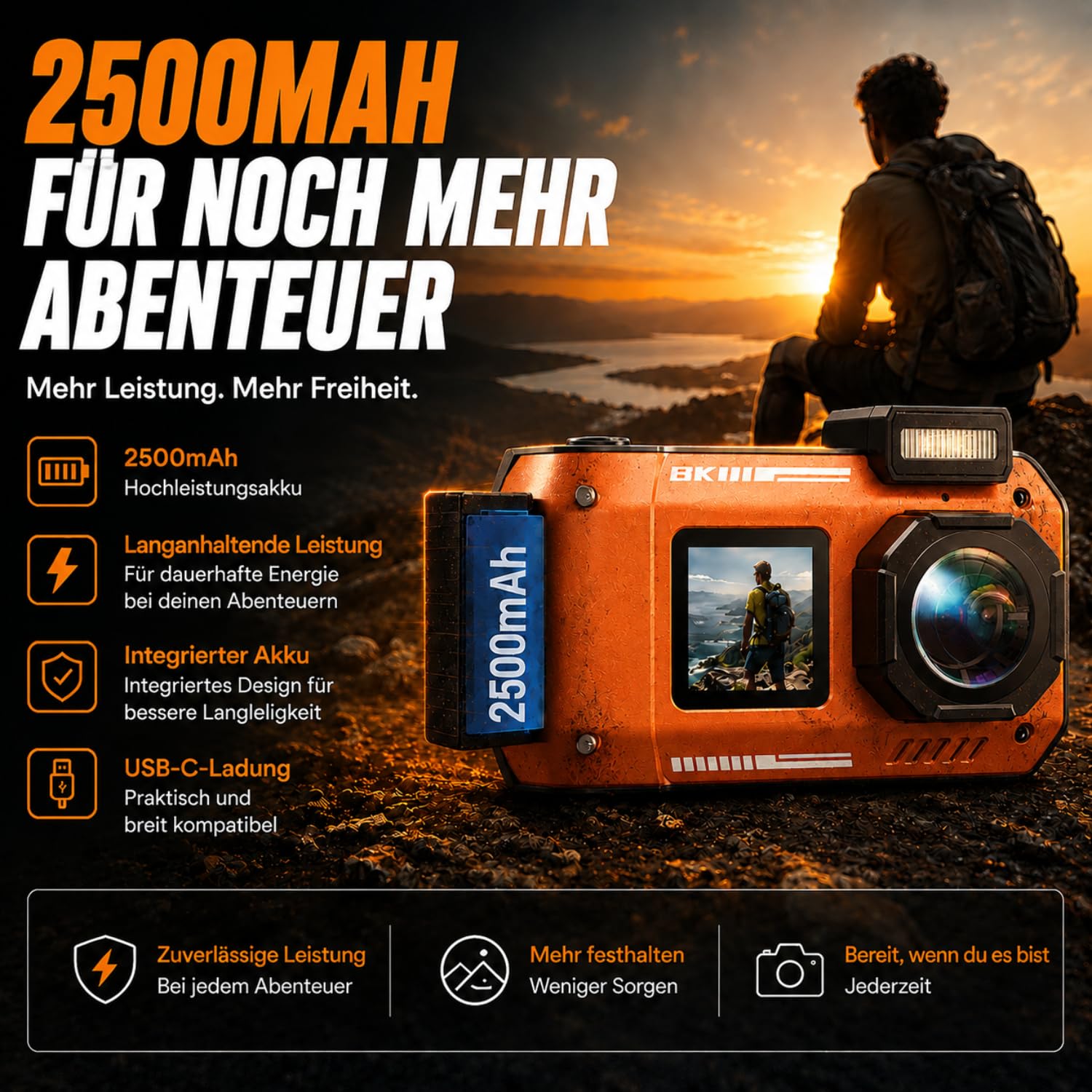 Maxmango D50 8K 90MP Unterwasserkamera, 33FT wasserdichte Digitalkamera,2.8'' Dual-Screen Selfie,Staubdichte, Stoßfeste Digitalkamera mit 2500mAh Batterie & 16GB Karte