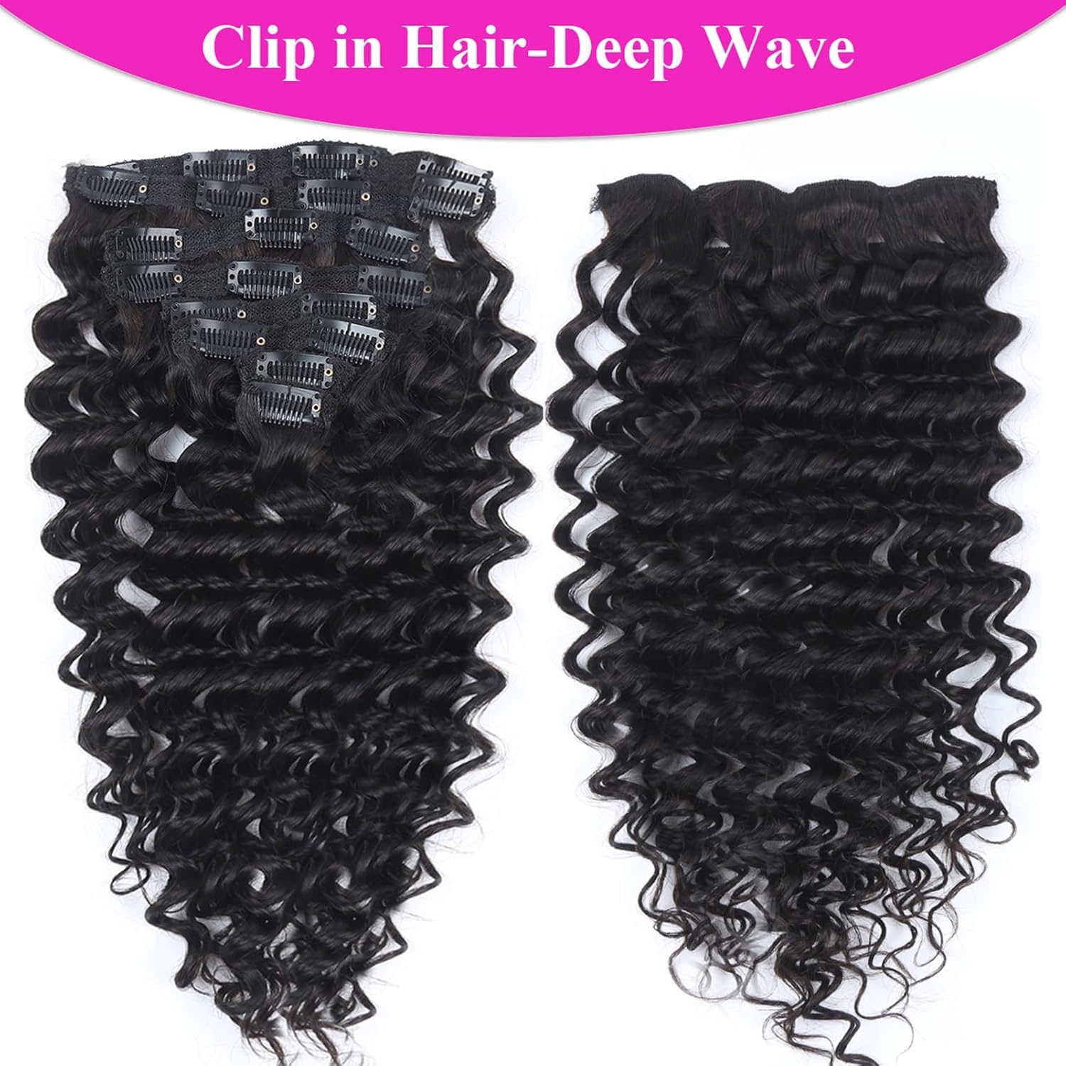 Curly Clip in Hair Extensions Real Human Hair 24inch 120g Invisible & Seamless 100% Brazilian Remy Human Extension Deep Wave Clip ins Extensions Double Weft 8 PCS with 20 Clips Natural Black