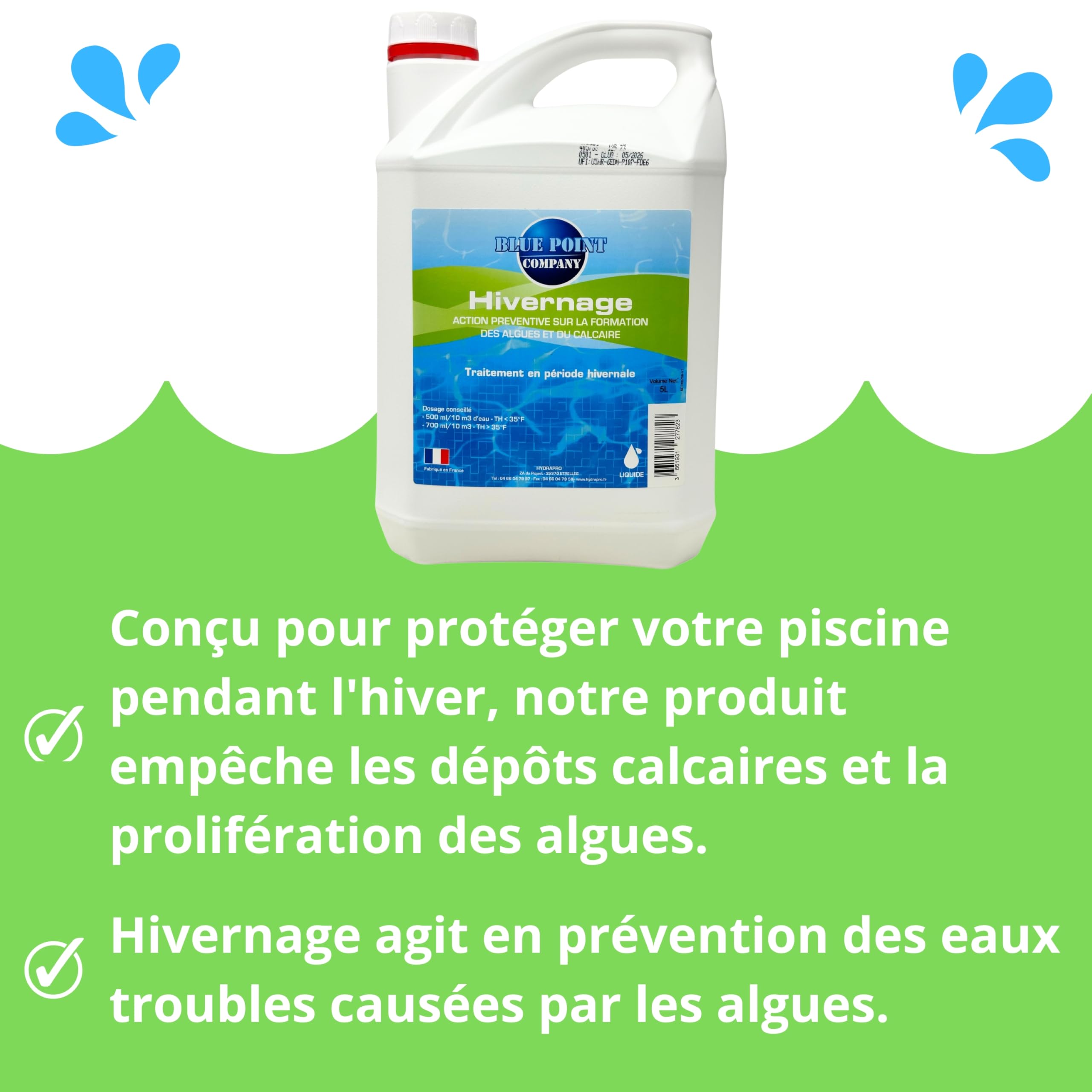 Hivernage Piscine, Traitement Anti Algues │ Produit d’Hivernage Liquide pour Piscines, Efficace Contre Algues Vertes 5L │ Empêche Les dépôts calcaires et évite Le développement des algues