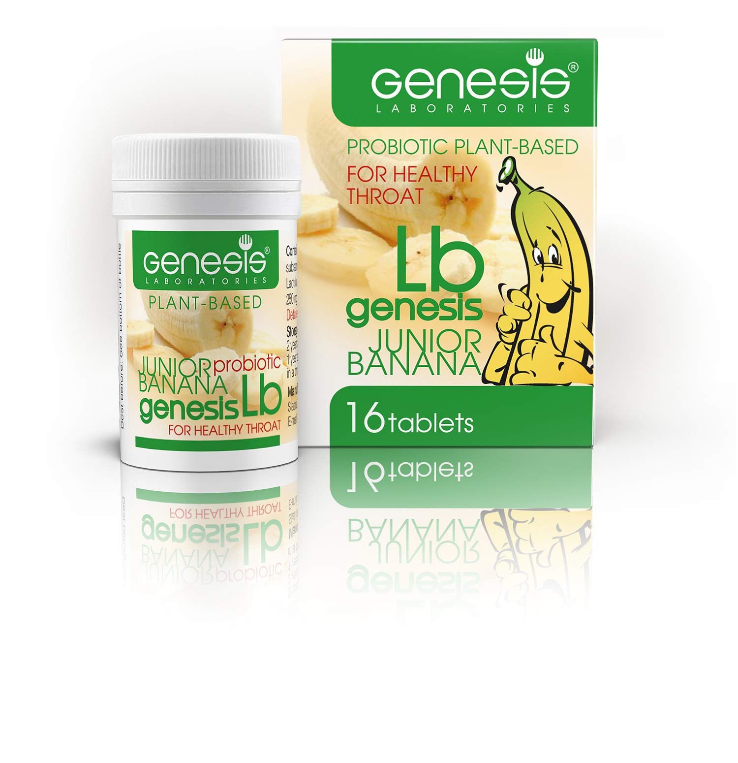 Genesis LB Junior Banana Vegan Probiotic Lozenges – Lactobacillus Bulgaricus with Freeze-Dried Bananas & Xylitol – Supports Throat and Gut Health – Dairy-Free, Gluten-Free, Non-GMO, 16 Tablets