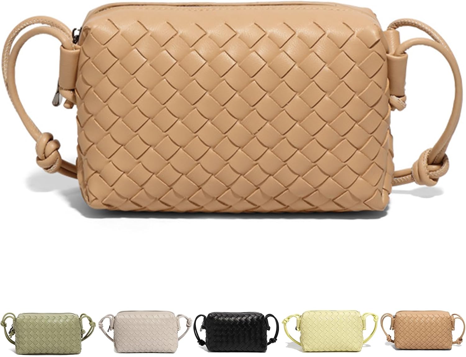 Woven Crossbody Bags For Women, Small Handmade Purse Clutch Shoulderbag Handbag Vegan Leather Zipper Closure Bags
