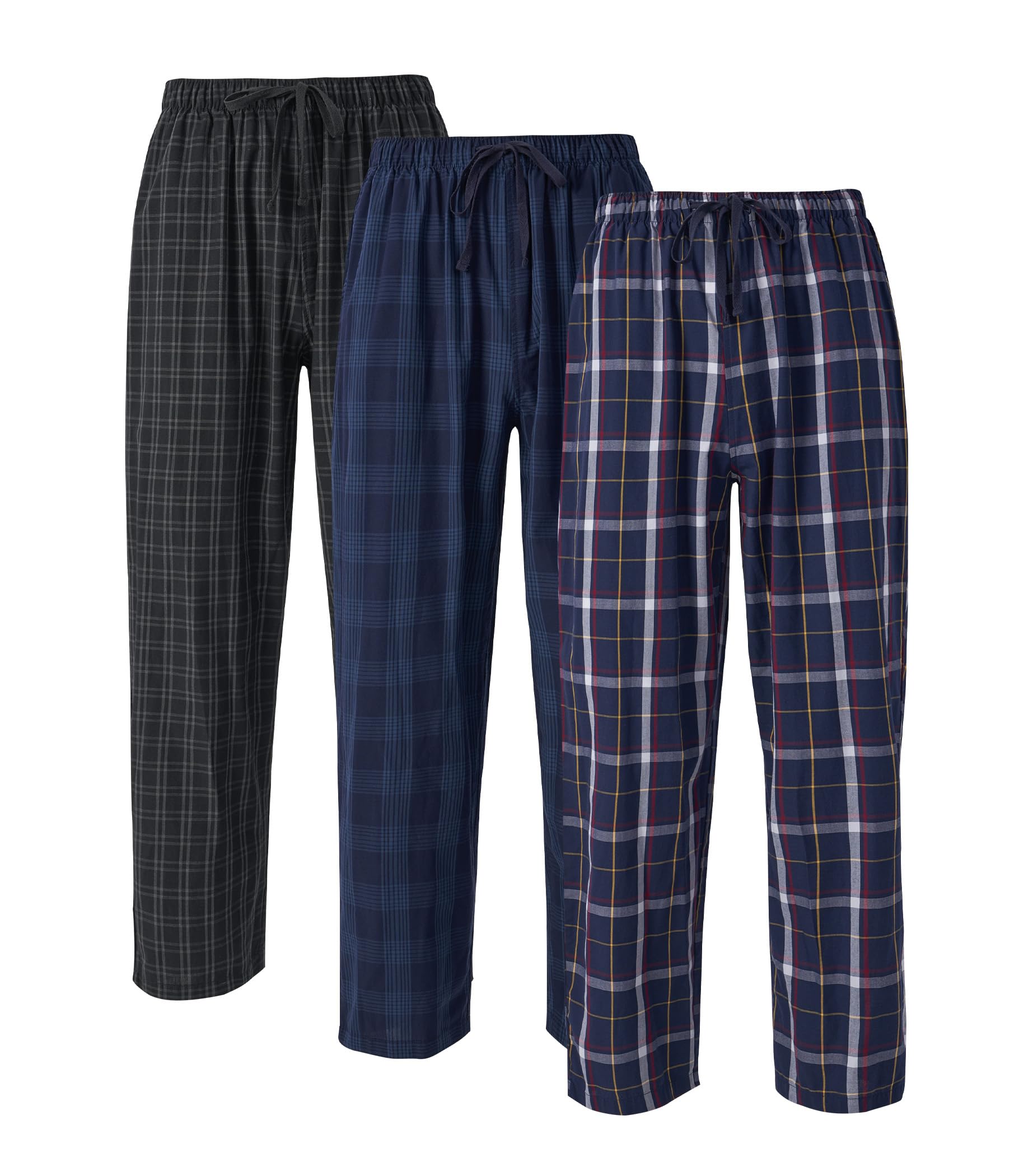 DAVID ARCHY Mens Pajama Pants Soft Cotton Plaid Sleepwear, Comfy Lounge Woven Pajamas Bottoms PJ Pant for Men, 3 pack
