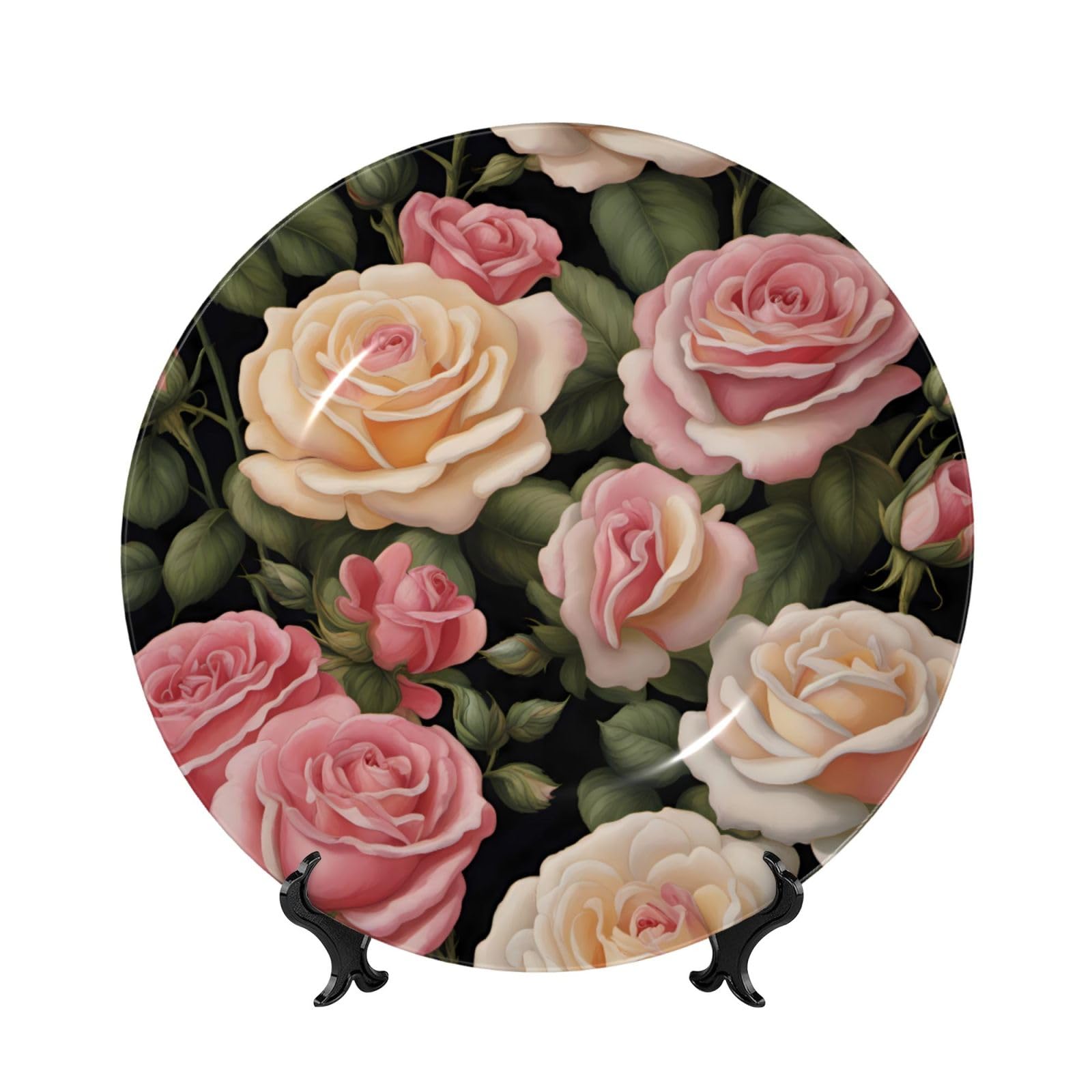 SXZVVBN Many beautiful roses Bone China Decorative Plate Art with Stand Removable Adhesive Hanging for Home Office 8in（20cm）