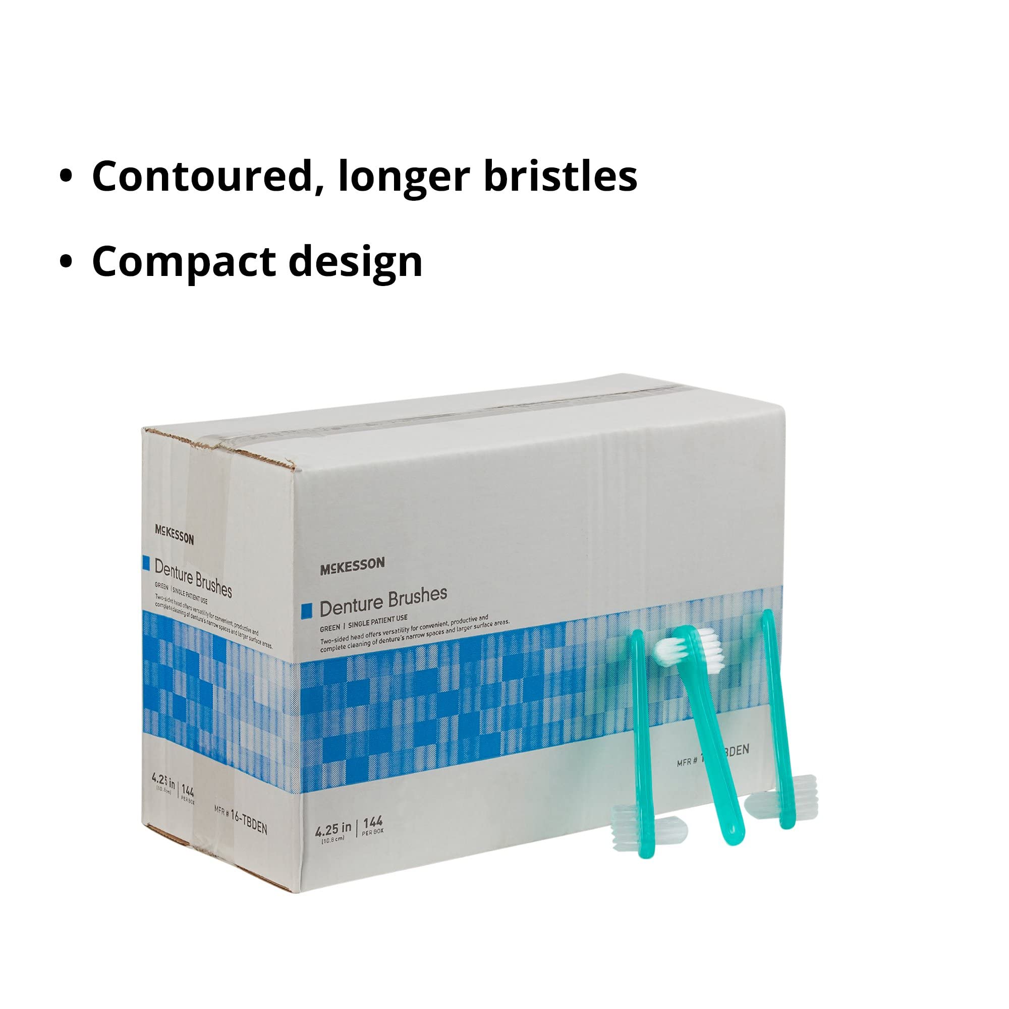 McKesson Denture Brushes 2-Sided Bristle, Green, 144 Count