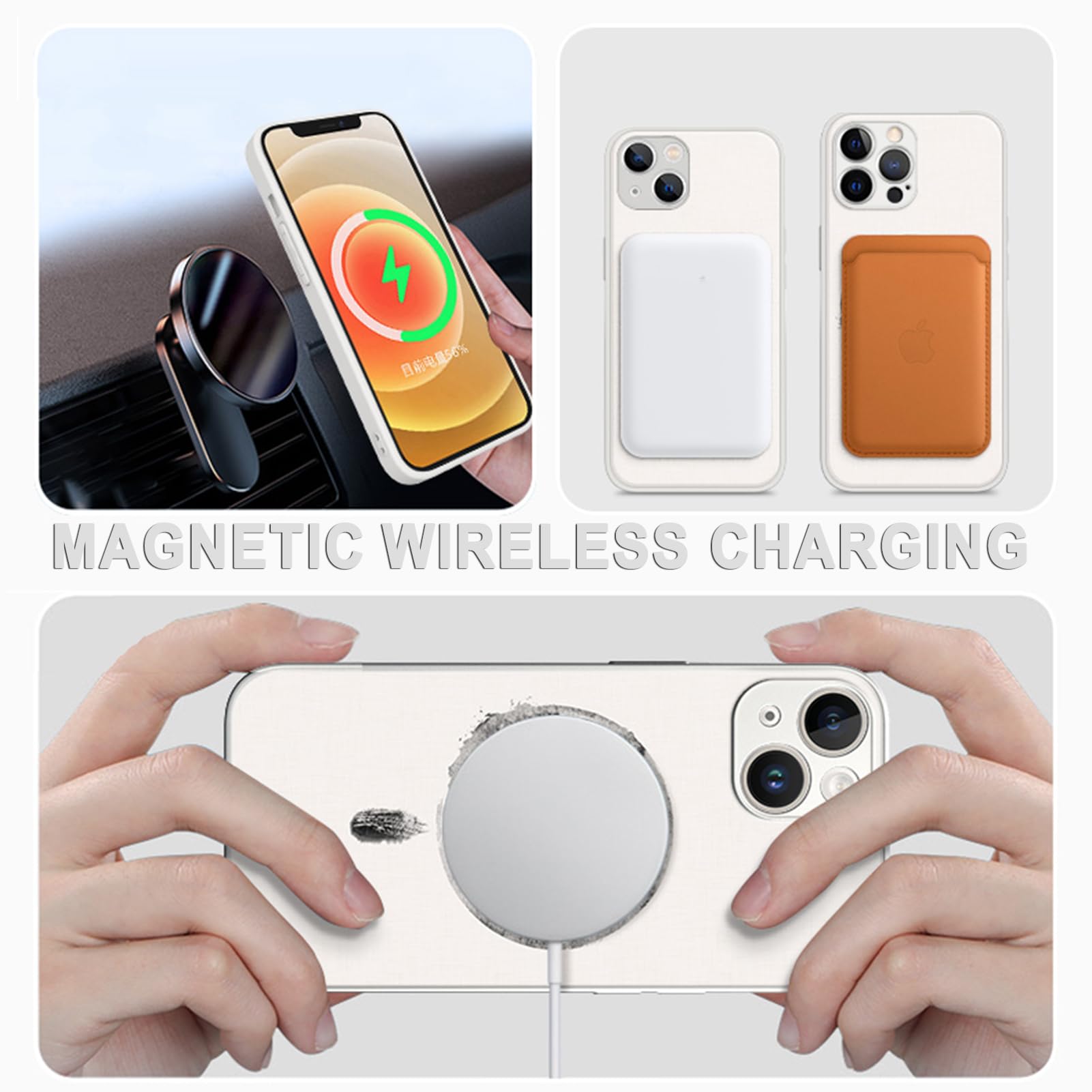 LXURY Custodia Silicone Antiurto per iPhone 15 PRO Max/15 Pro/15 Plus/15, Ultrasottile MagneticaCover Support Wireless Ricarica AntiGraffio Cover,Bianca,15 PRO