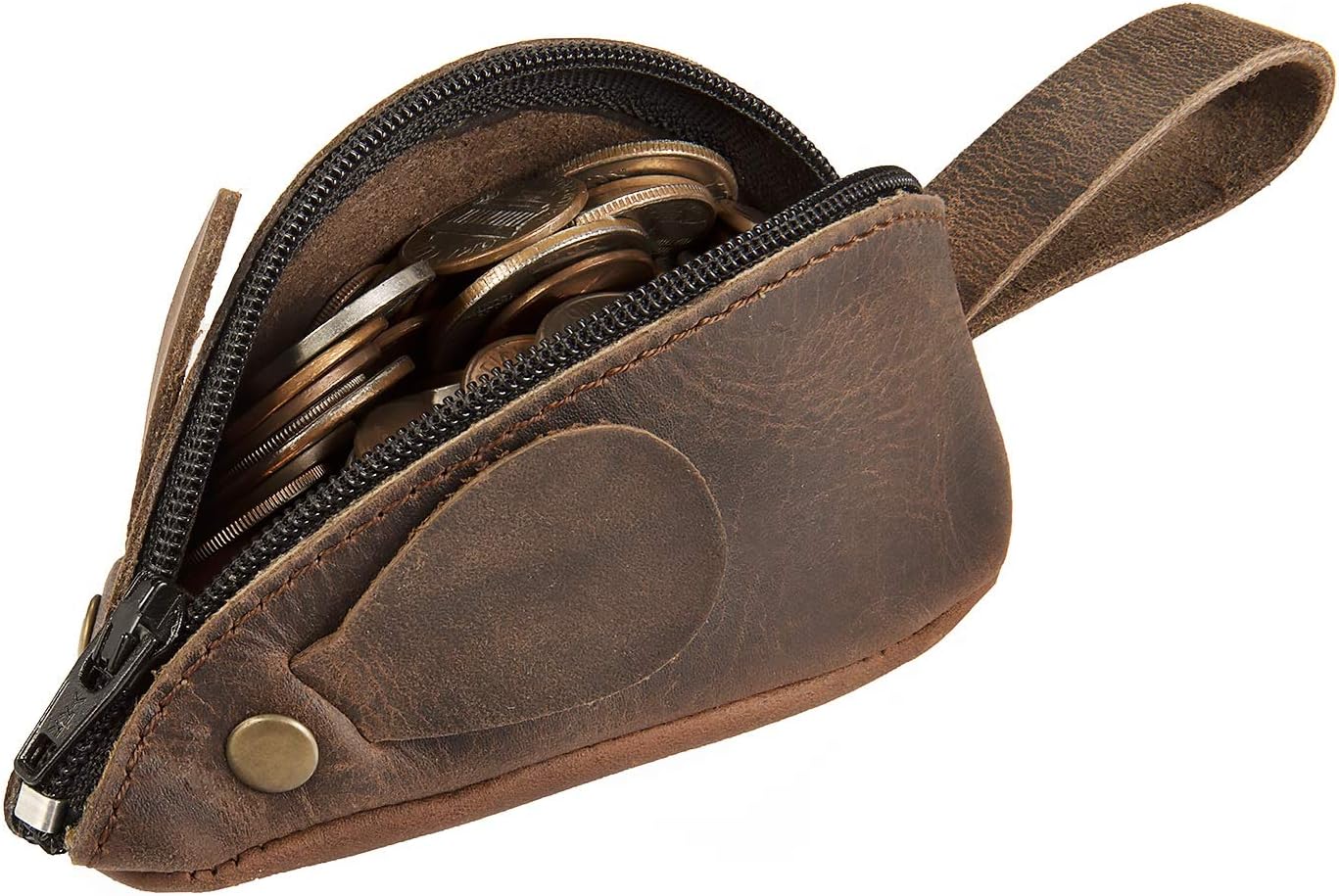 Rustic Leather Mouse Coin Purse Change Pouch Holder Cute Design YKK Zipper Handmade by Nabob Leather - Bourbon Brown