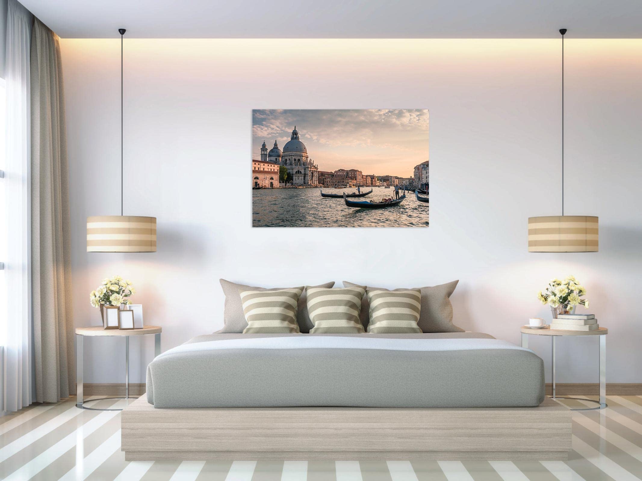 Nowoczesny pejzaż miejski na płótnie, sztuka ścienna, krajobraz miasta, grafika, obraz, wydruki, plakat wenecki, do salonu, dekoracja, 35 x 55 cm, oprawiony