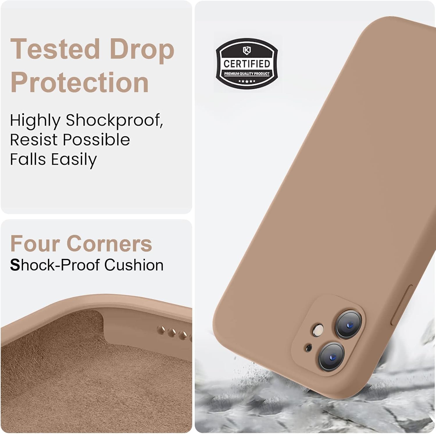 Vooii Compatible with iPhone 11 Case, Upgraded Liquid Silicone with [Flat Edges] [Camera Protection] [Soft Anti-Scratch Microfiber Lining] Phone Case for iPhone 11 6.1 inch - Light Brown