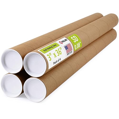 Miniatura 139 de Tubos de correo de papel kraft reforzado de 3 x 24 pulgadas, paquete de 4 tubos con 2 tapas cada uno, tubo de cartón fabricado en Estados Unidos