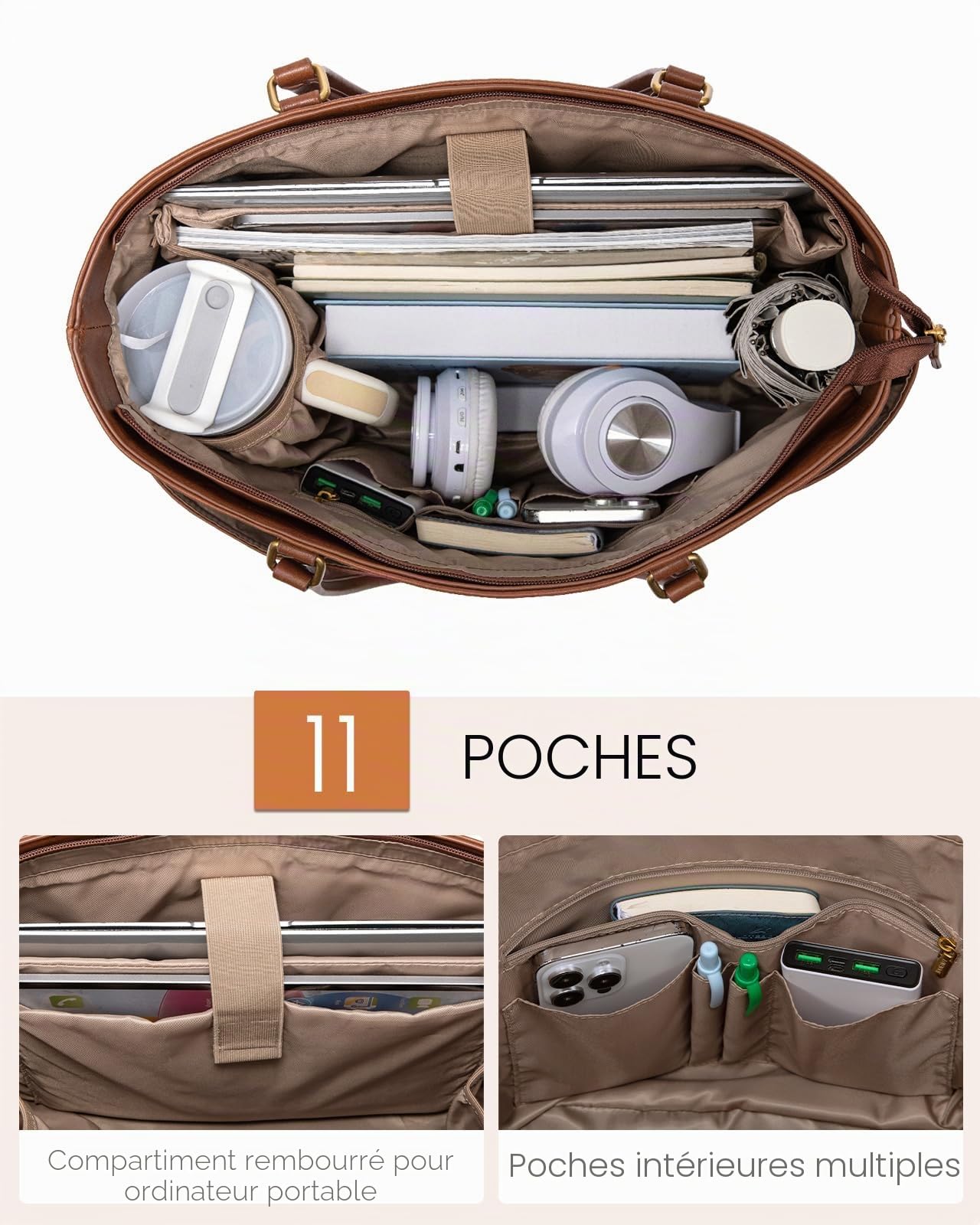 LOVEVOOK Grand Sac à Main Femme Polyvalent, Cabas Élégant avec Compartiment Ordinateur Portable, Tote Bag Professionnel pour Travail, Études, Université, Bureau, Cours et Voyage