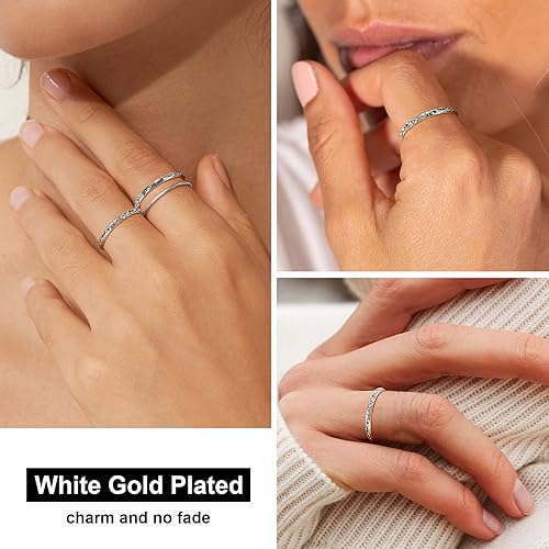 Vista 3 de FOCALOOK Anillo de plata de ley 925 de 0.110 in de ancho, tamaño 4, anillo de plata envejecida, hipoalergénico para mujer