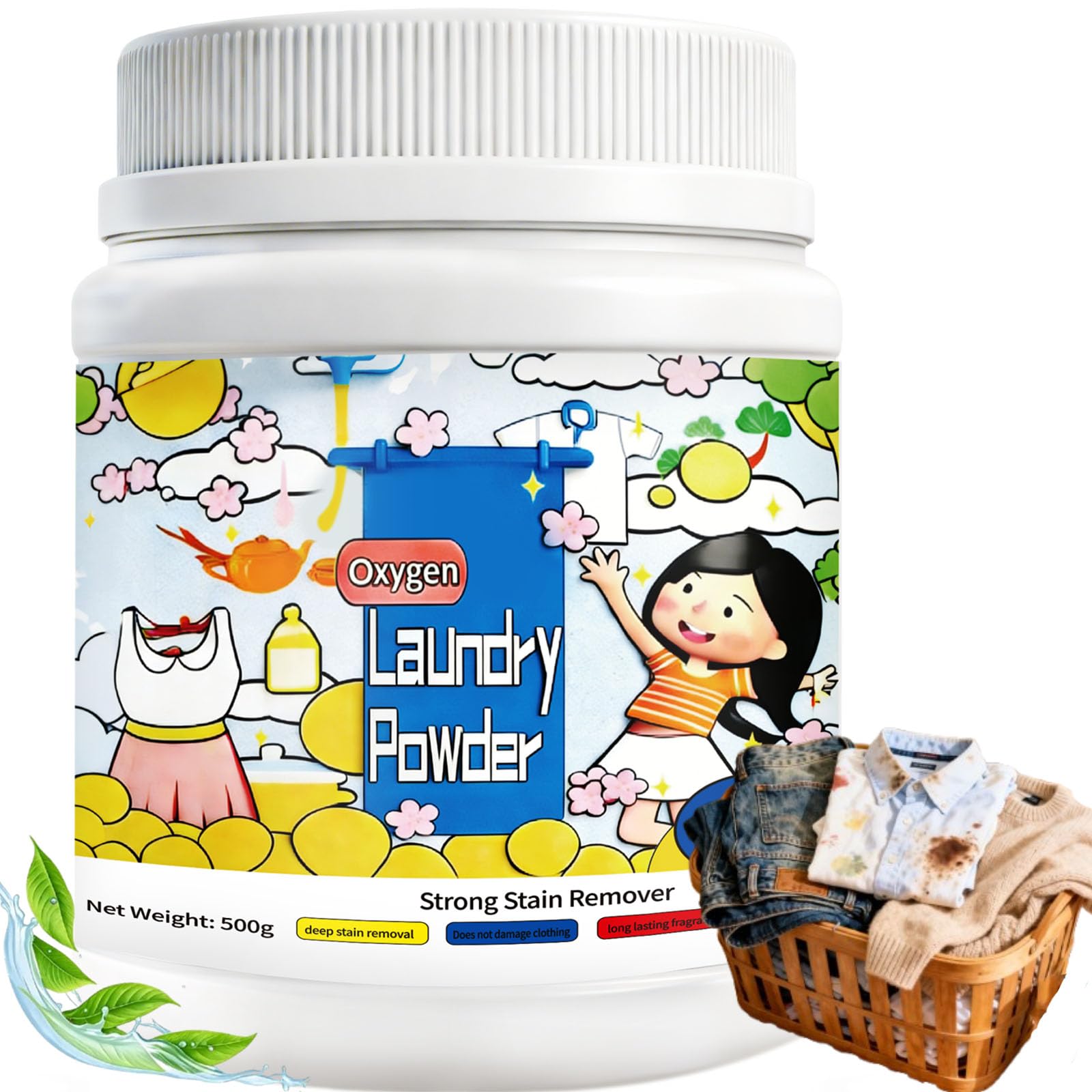 Asguare Hyper Concentrated Strong Stain Remover Powder, Oxygen-Based Laundry Cleaner Powder, Stain Remover For Clothes Laundry, Safe On Everyday