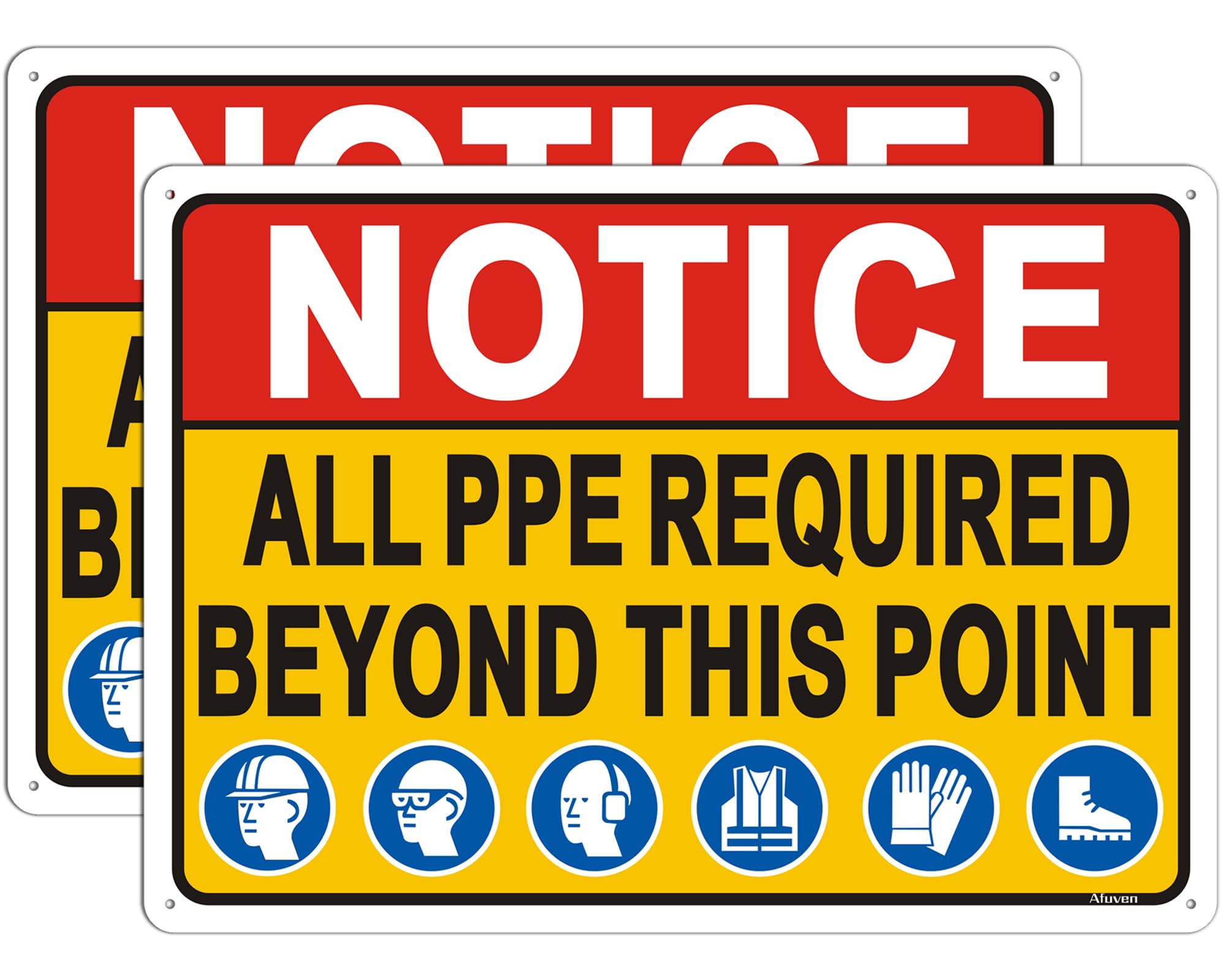 Notice All PPE Required Beyond This Point Signs 14” x 10”, Workplace Safety Signs, Rust-Free Aluminum Weatherproof, Indoor/Outdoor Use, 2 Pack