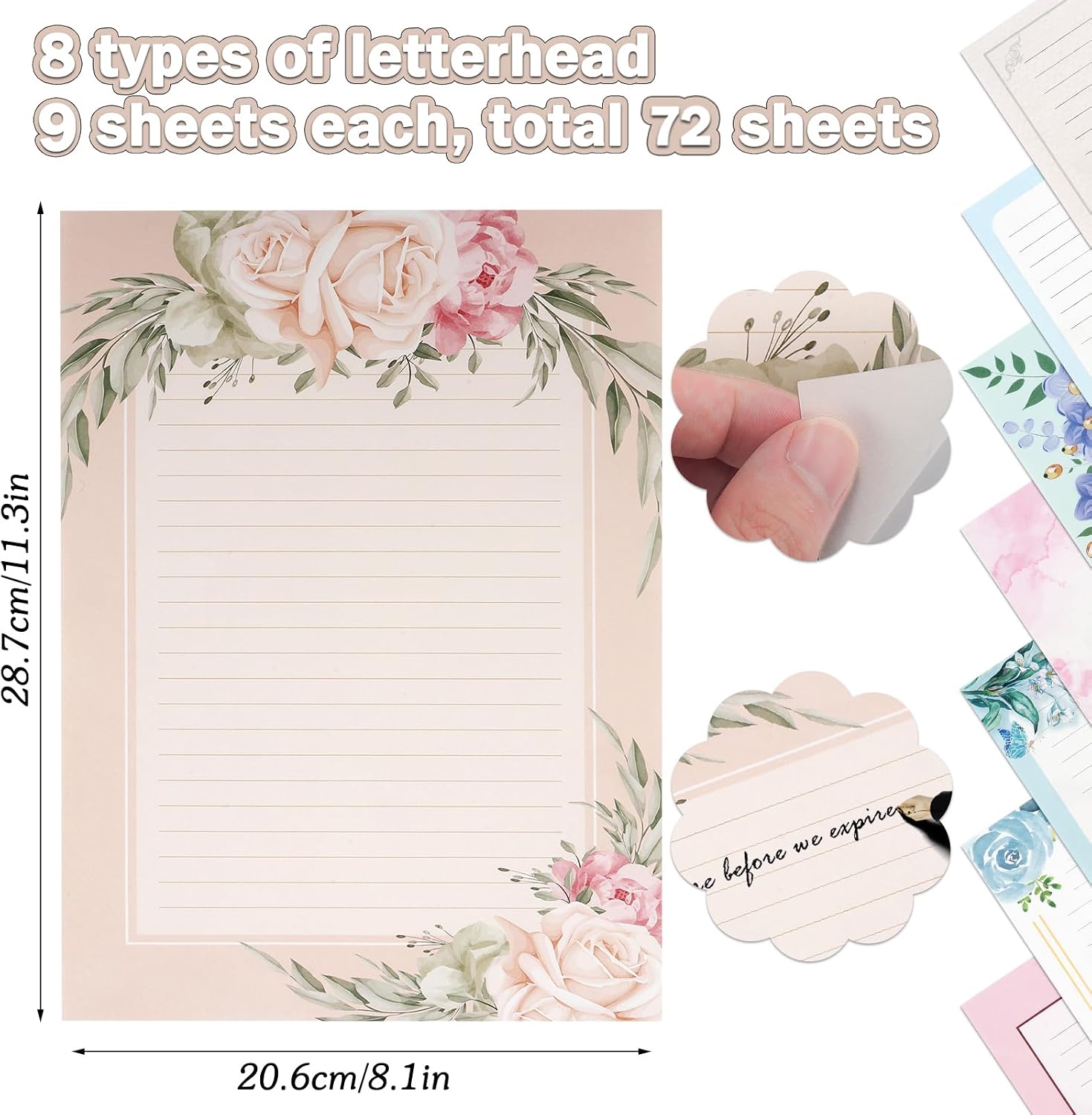 72Pcs Flower Stationery Paper Lined 8.5x11 Lined Stationary Writing Paper Fancy Paper for Letters Cute Colored Lined Paper for Writing Poem Scrapbook Crafts Wedding Invitation Printing Supplies image 2