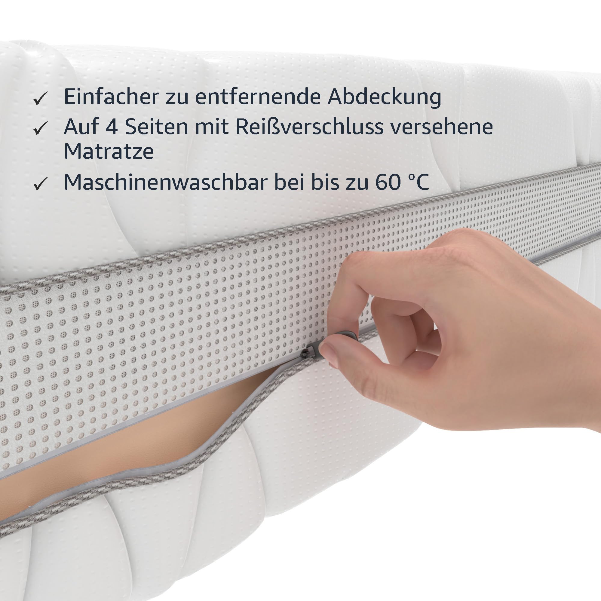 Amazon Basics Memoryschaum Matratze mit 7 Zonen, Mittel Fest (H3), 140 x 200 x 20 cm, Weiß