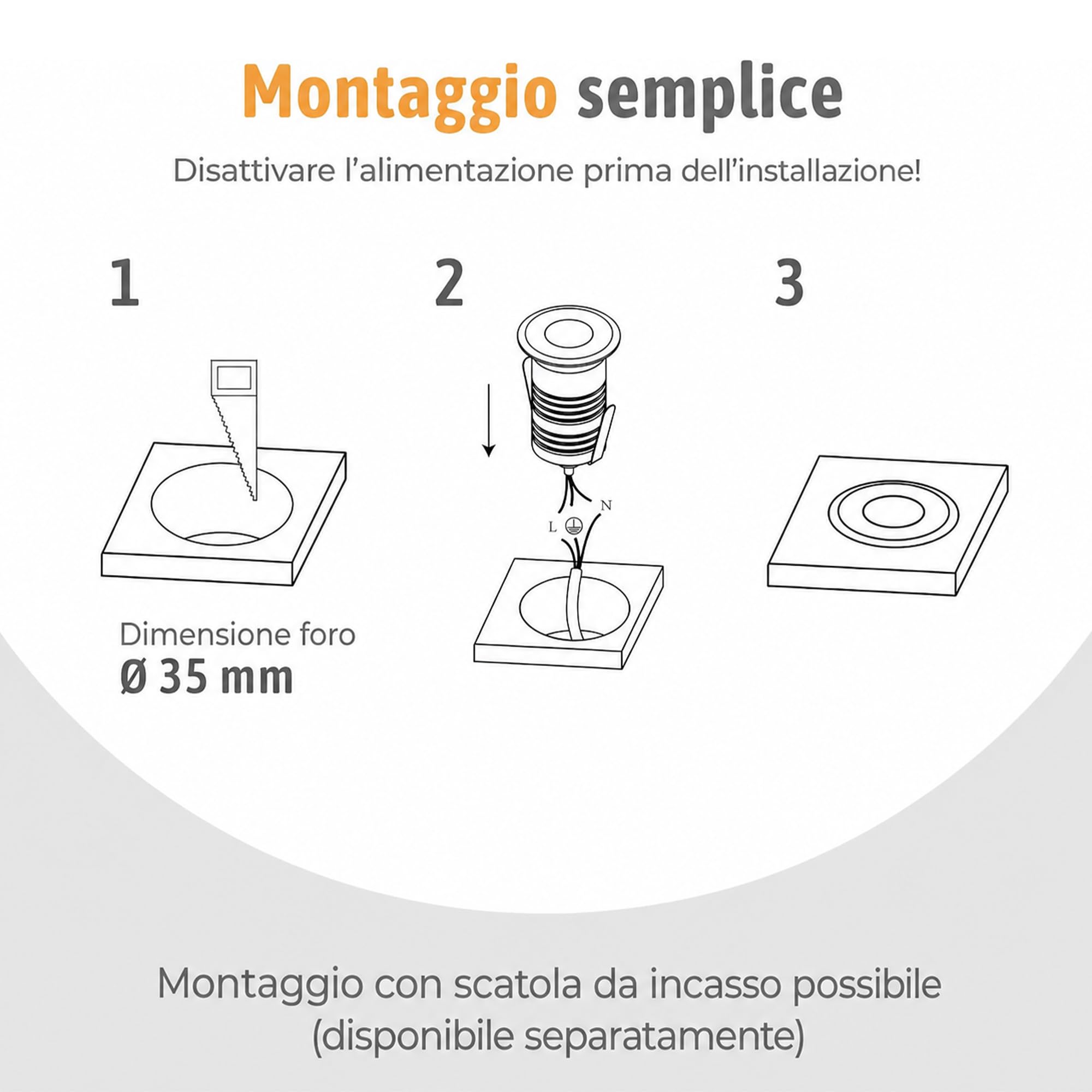 SSC-LUXon JAVO Nero Frontale - 6 Faretti LED Incasso Esterno IP67 | segnapasso mini, LED integrato luce calda, 230V senza trasformatore, calpestabile, per vialetto e giardino