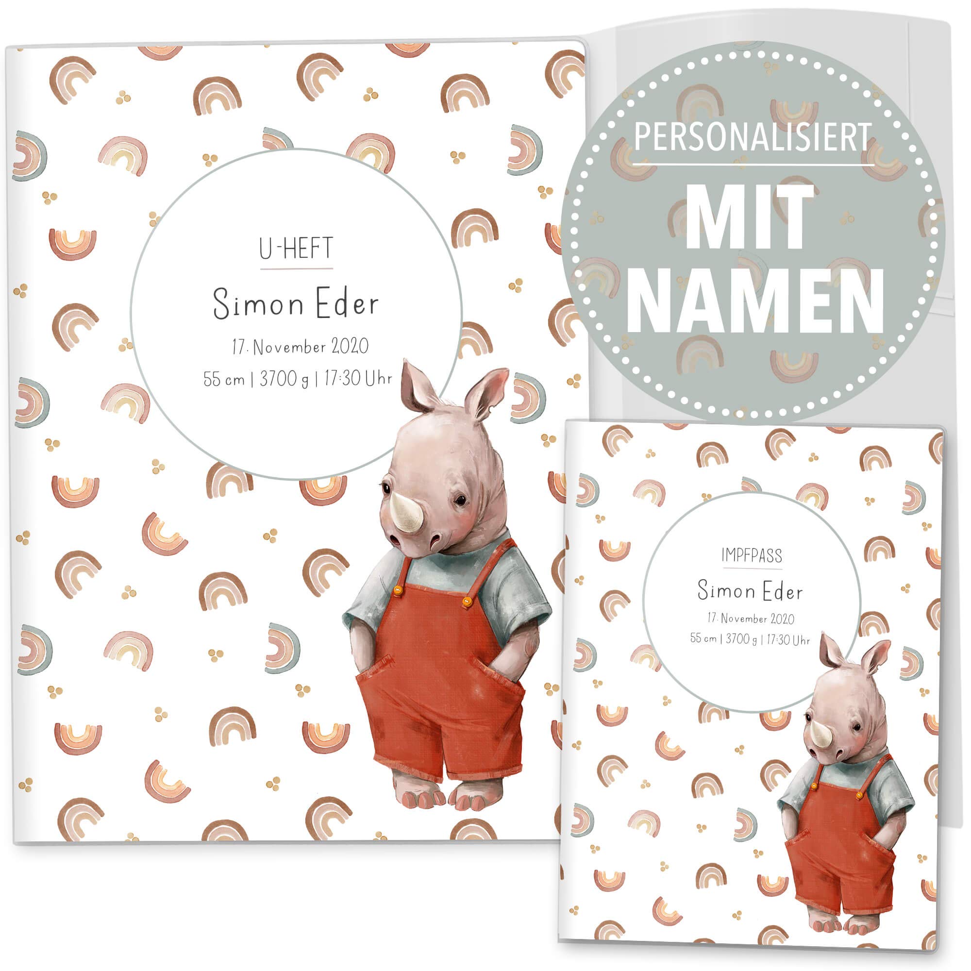 OLGS U-Heft und Impfpasshülle 3-teiliges Set | Little Friend | Untersuchungsheft- & Impfpass Hülle personalisierte Geschenke Baby | Babygeschenke zur Geburt (Uhefthüllen personalisiert, Mike)