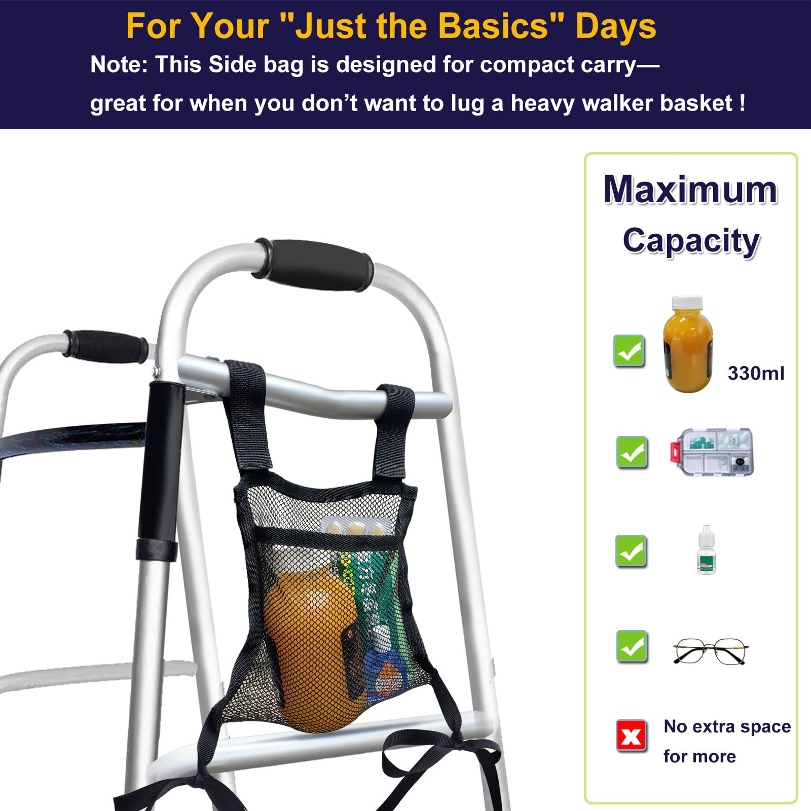 Snapklik.com : Aliseniors 2 Pack Walker Side Bag, Lightweight Folding ...