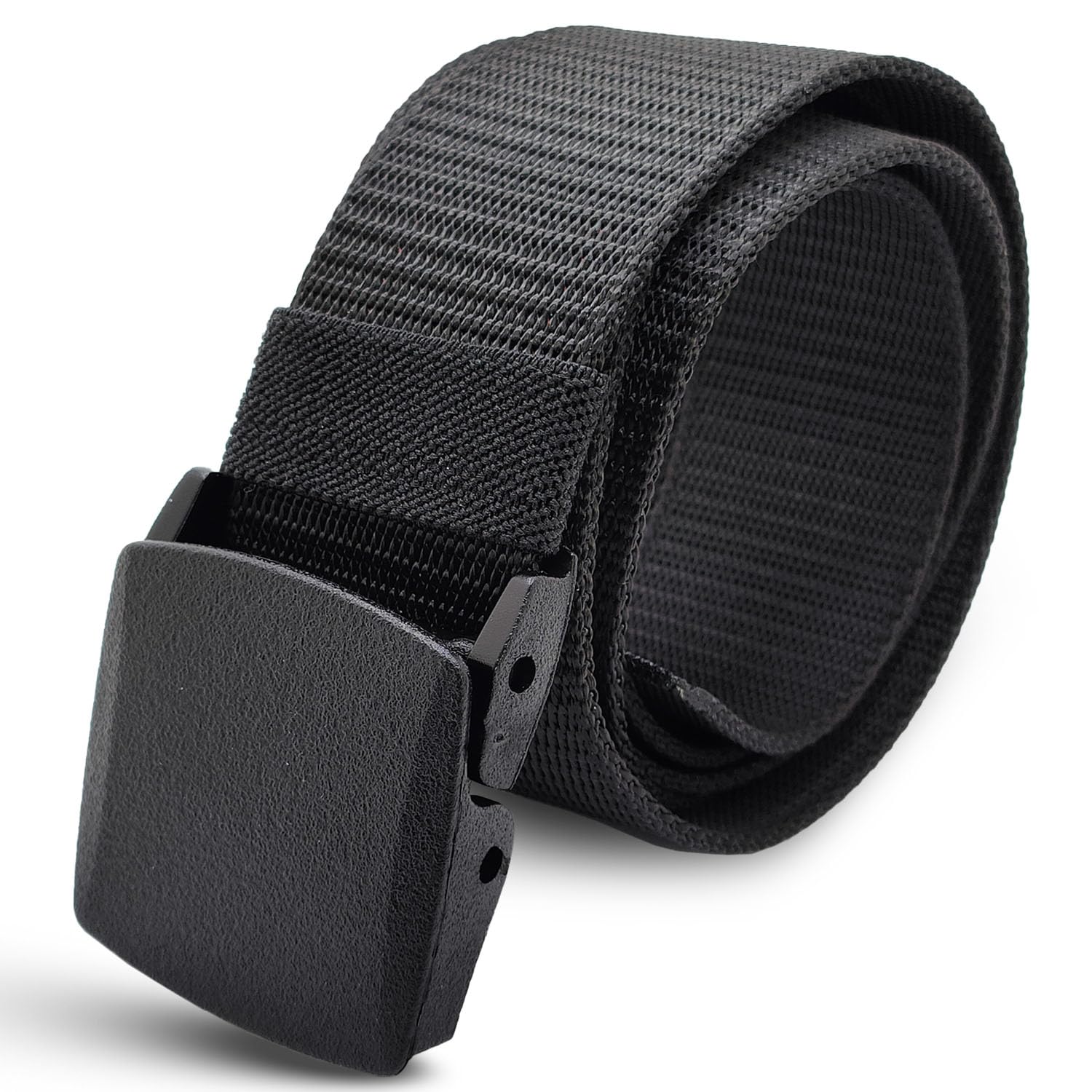 SHAVIT Nylon Belts for Men, Work Belt Adjustable Slide Plastic Buckle Web Canvas Belt for Outdoor, Airport friendly (Black)
